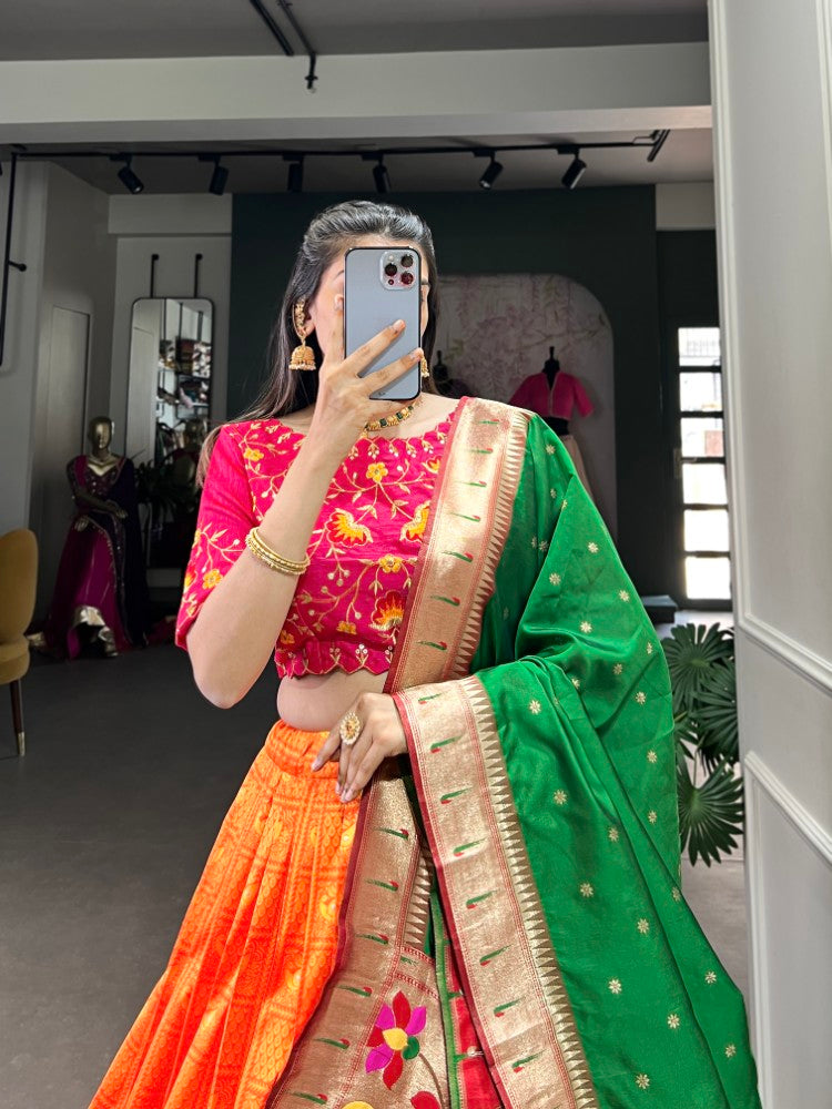Paithani lehenga choli with Zari weaving work Jacquard fabric
