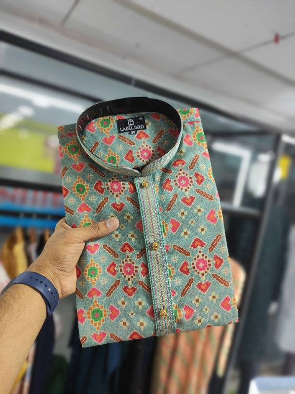 Semi Linen Kurta Pajama with Digital Printed Multi color Kurta Pajama for Men