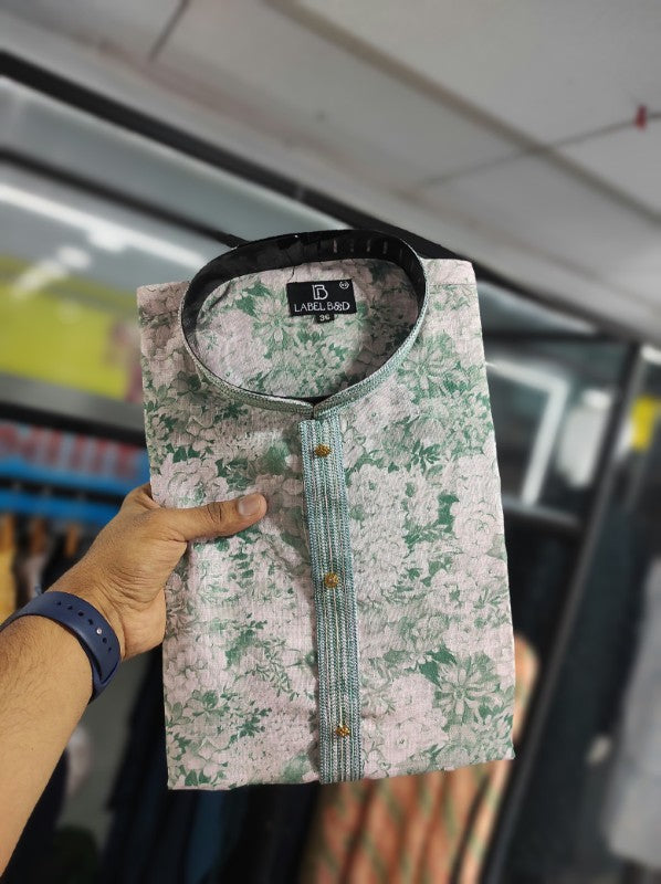 Semi Linen Kurta Pajama with Digital Printed Multi color Kurta Pajama for Men