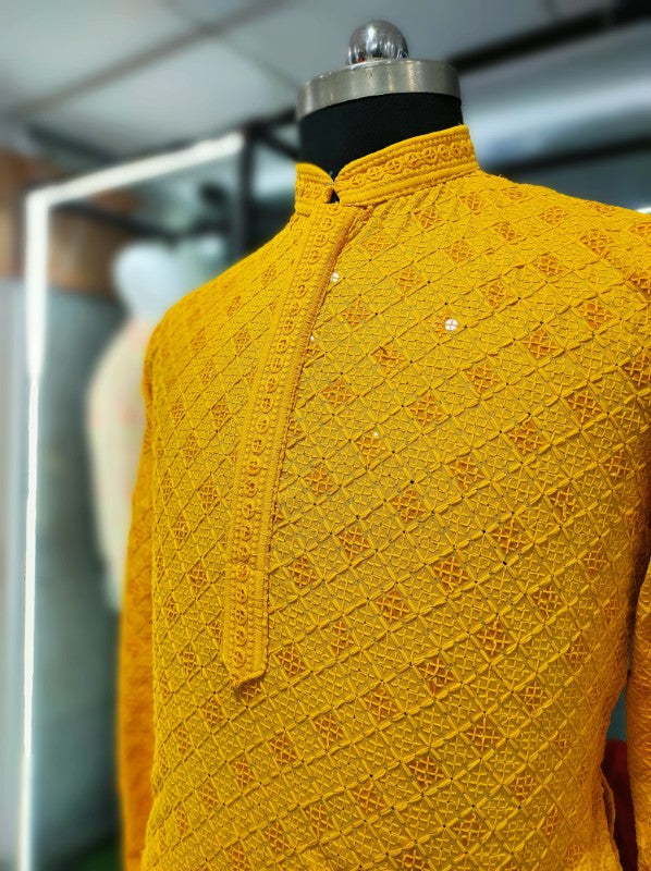 Heavy Rayon Fabric with Lakhnawi and sequence work Kurta Pajama