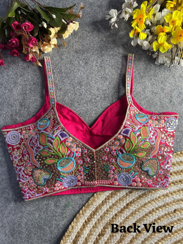 Sweetheart Neck Blouse Sleeveless Blouse with Embroidered and Sequence work Italian Silk Fabric