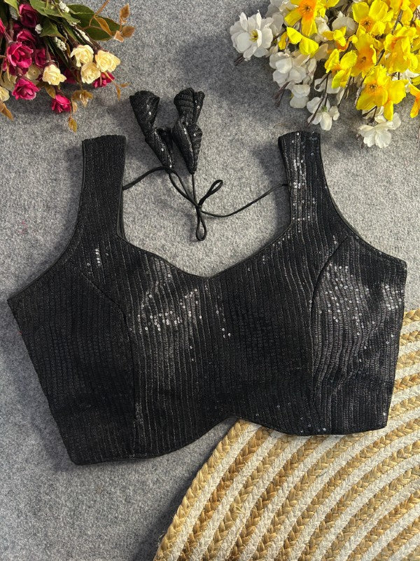 Party wear Blouse Sweetheart Neck Sequence work on all over Blouse Pure Soft Fox Georgette fabric