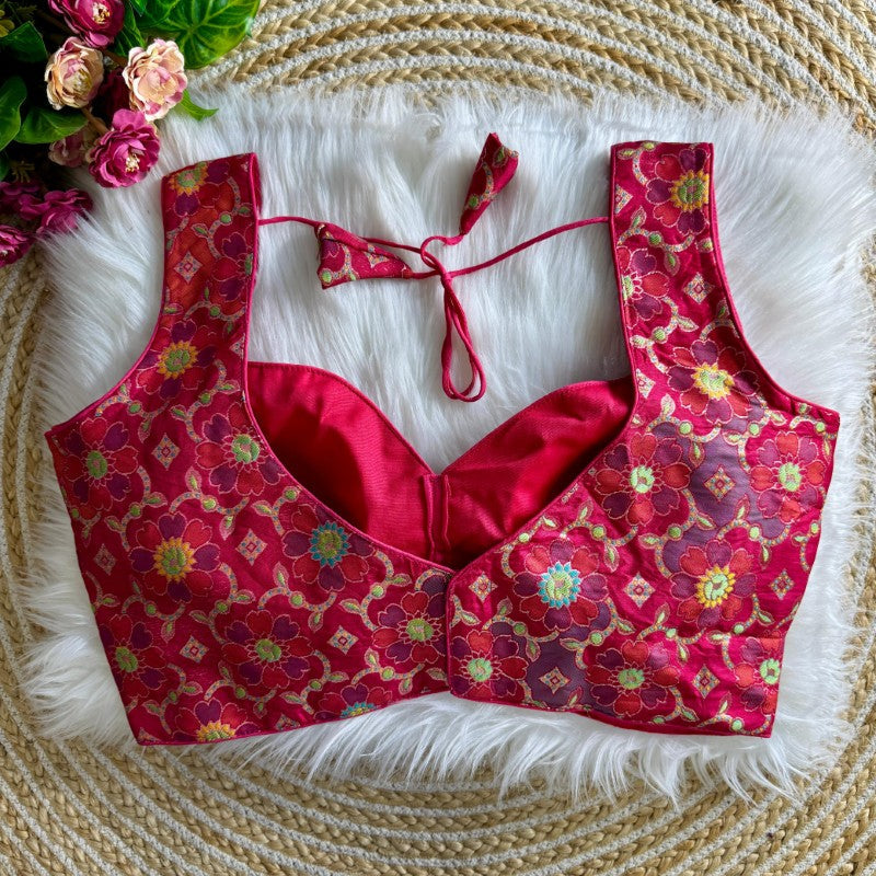 Sleeveless Blouse Jacquard silk with Flower Print back open Style