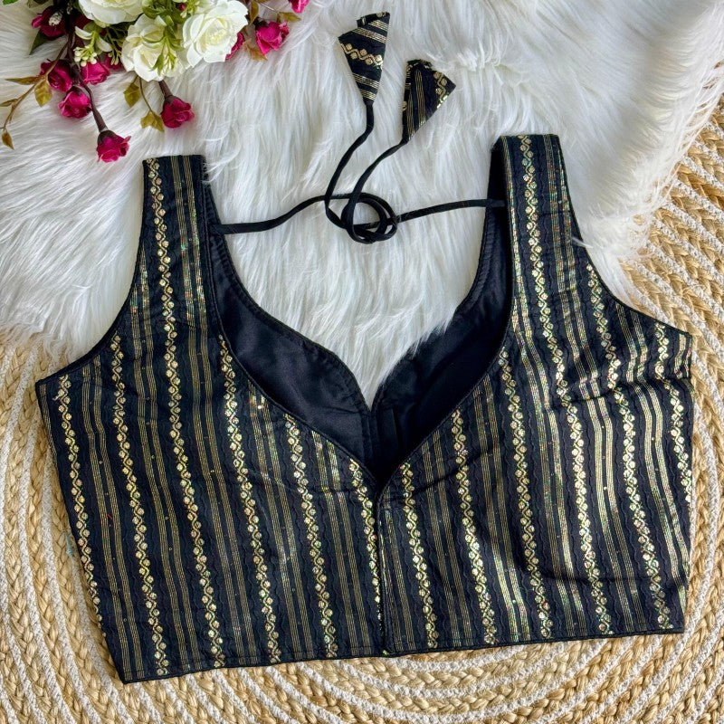 Sleeveless Blouse Jacquard Dola Silk Fabric with Crochet work back side hook closure