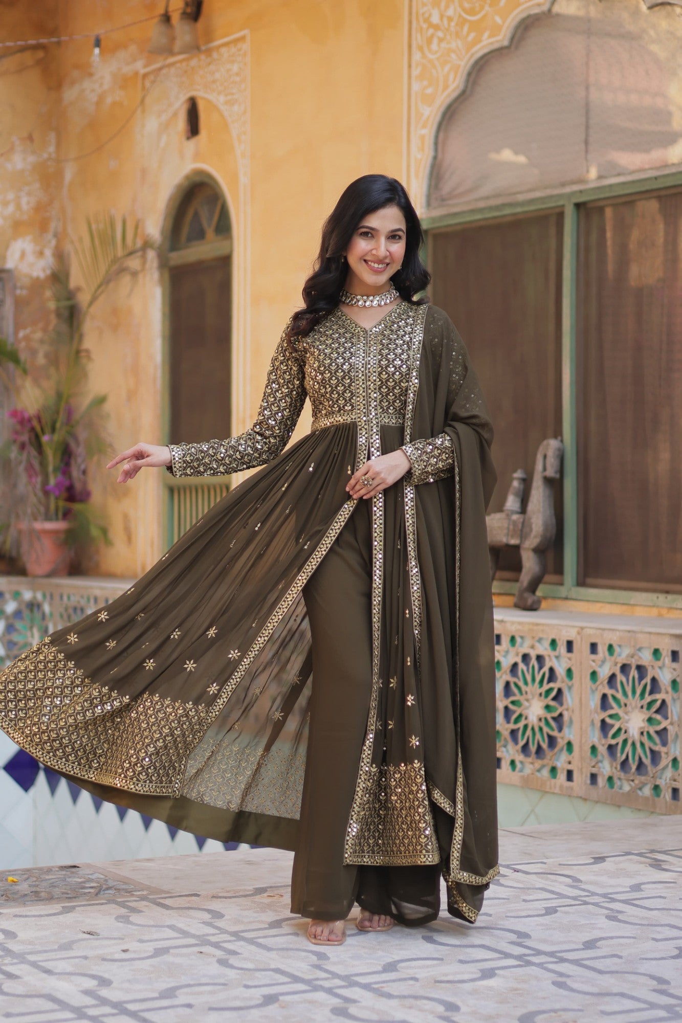 Readymade Heavy Anarkali Kurta Set for Women Georgette Fabric with Embroidery