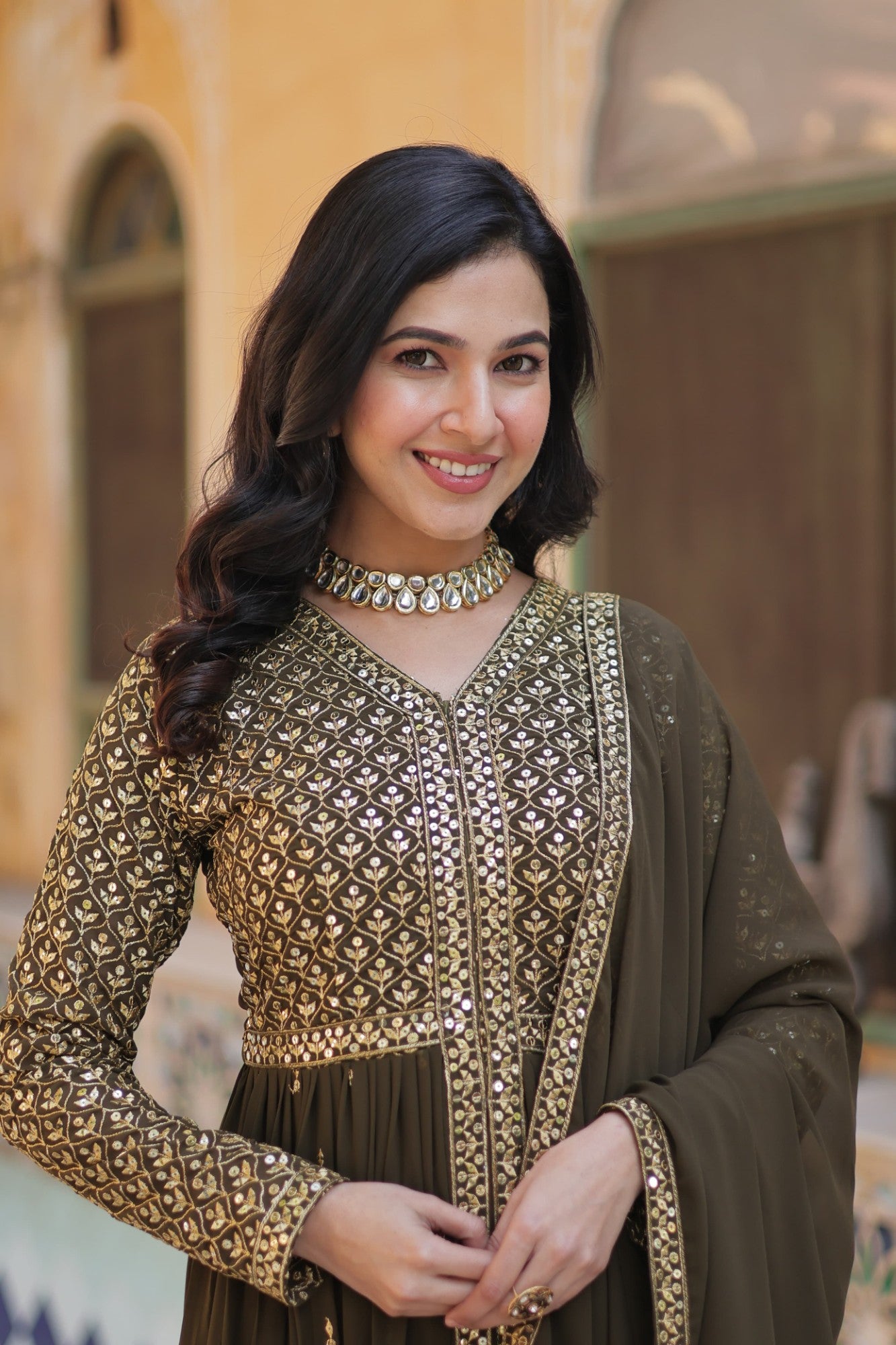 Readymade Heavy Anarkali Kurta Set for Women Georgette Fabric with Embroidery