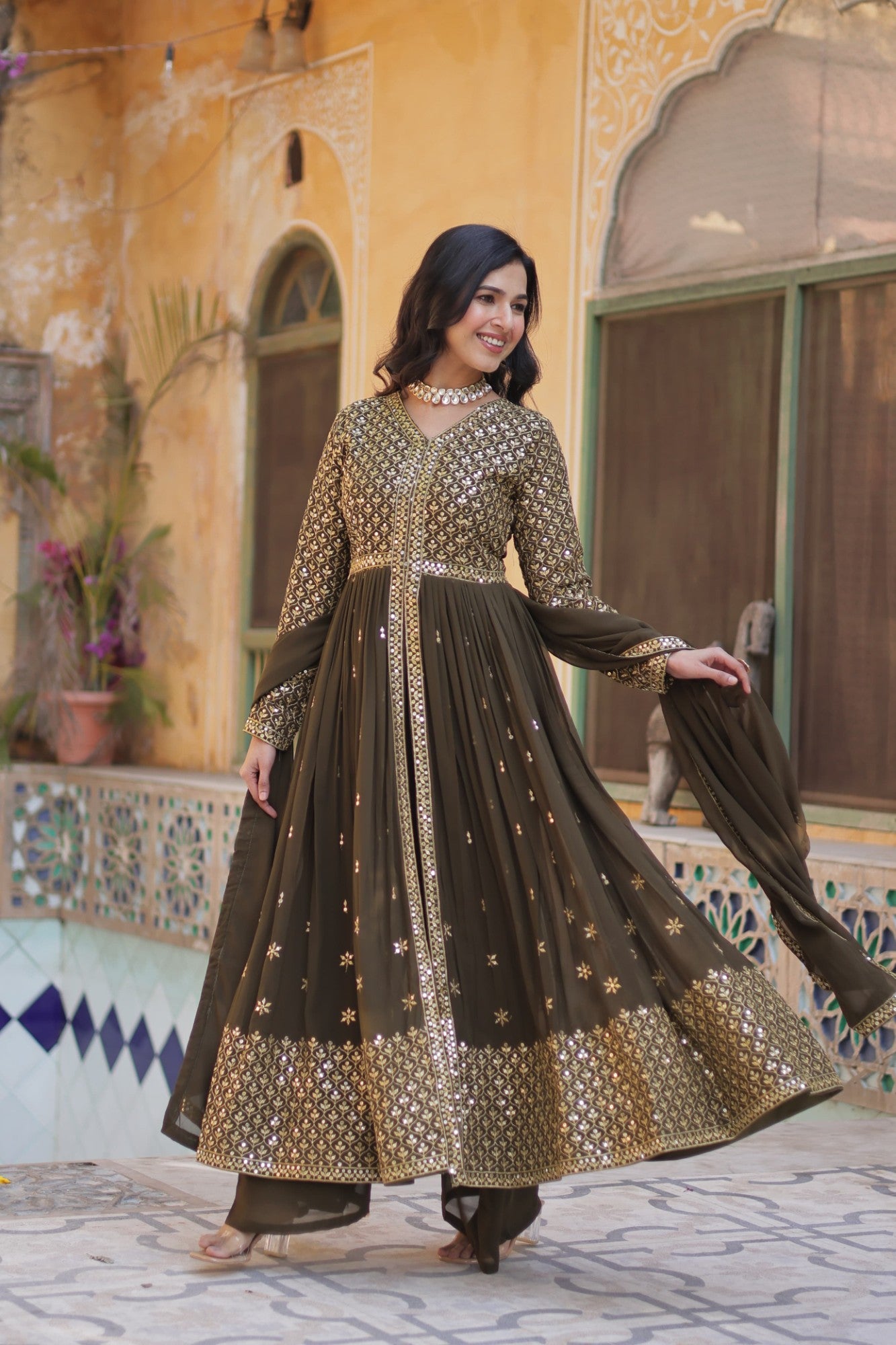 Readymade Heavy Anarkali Kurta Set for Women Georgette Fabric with Embroidery
