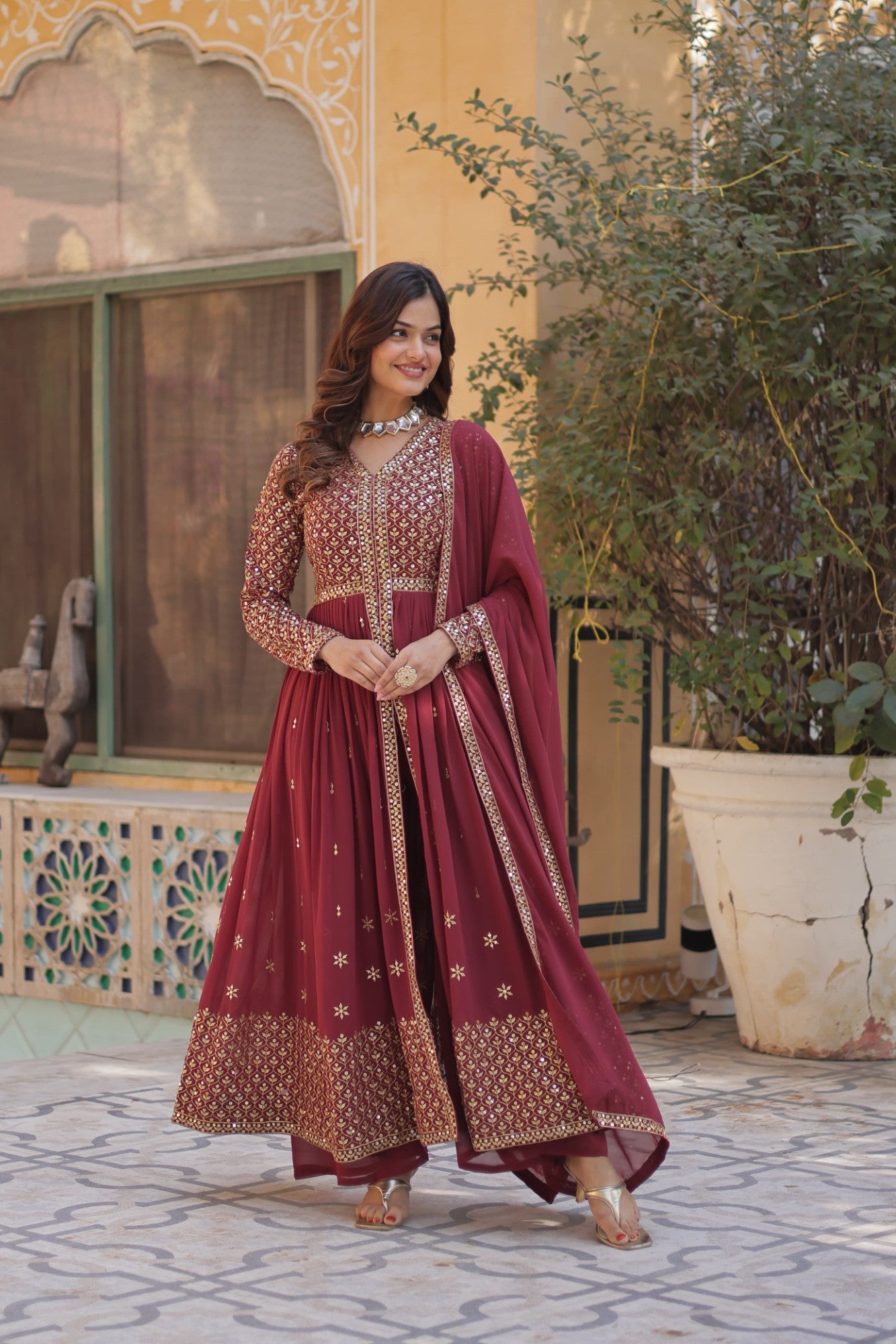 Readymade Heavy Anarkali Kurta Set for Women Georgette Fabric with Embroidery