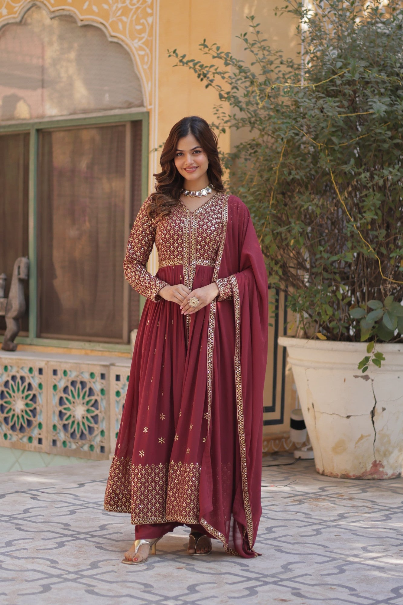 Readymade Heavy Anarkali Kurta Set for Women Georgette Fabric with Embroidery
