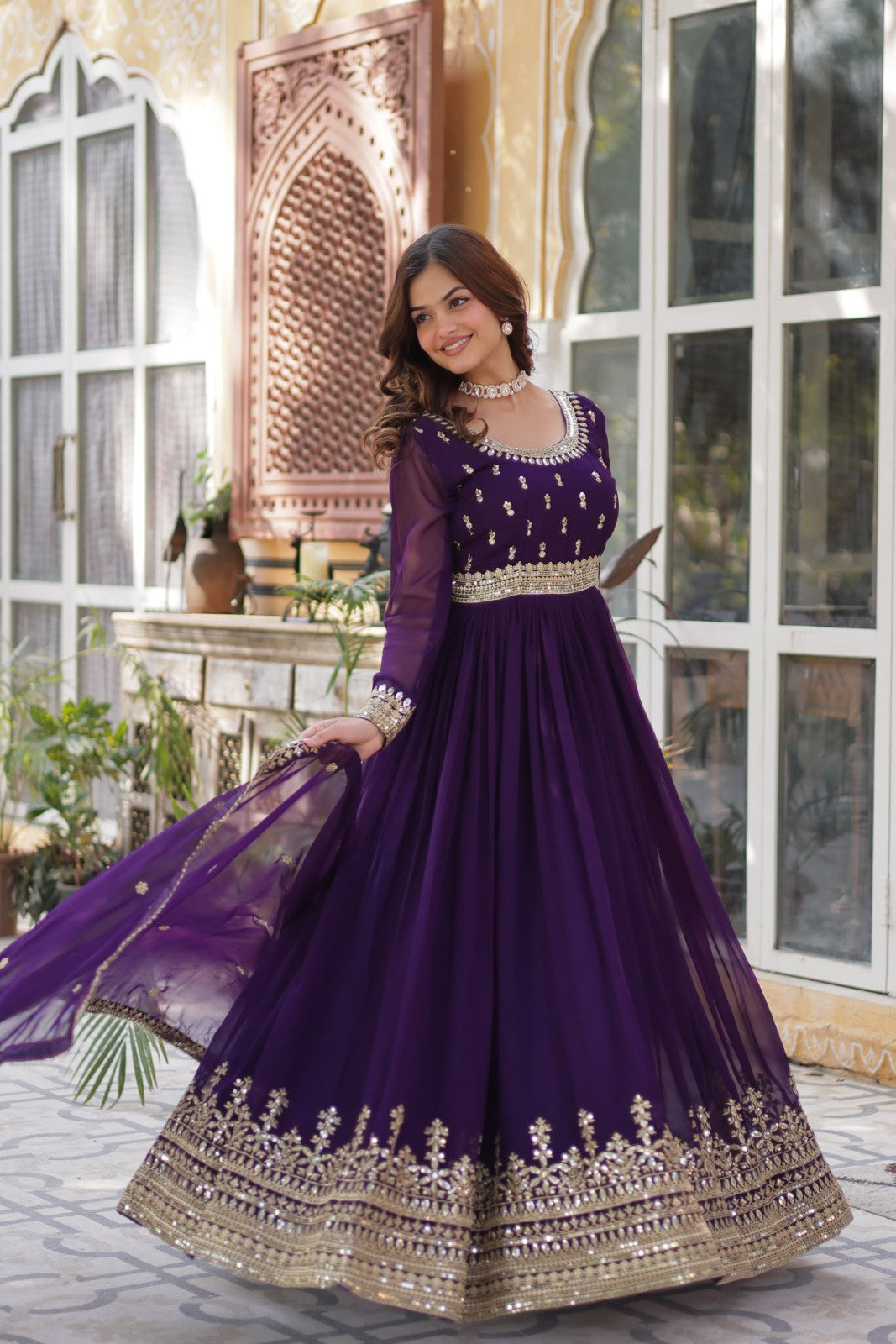 Ethnic Gown Readymade Georgette Fabric with embroidered Sequin work