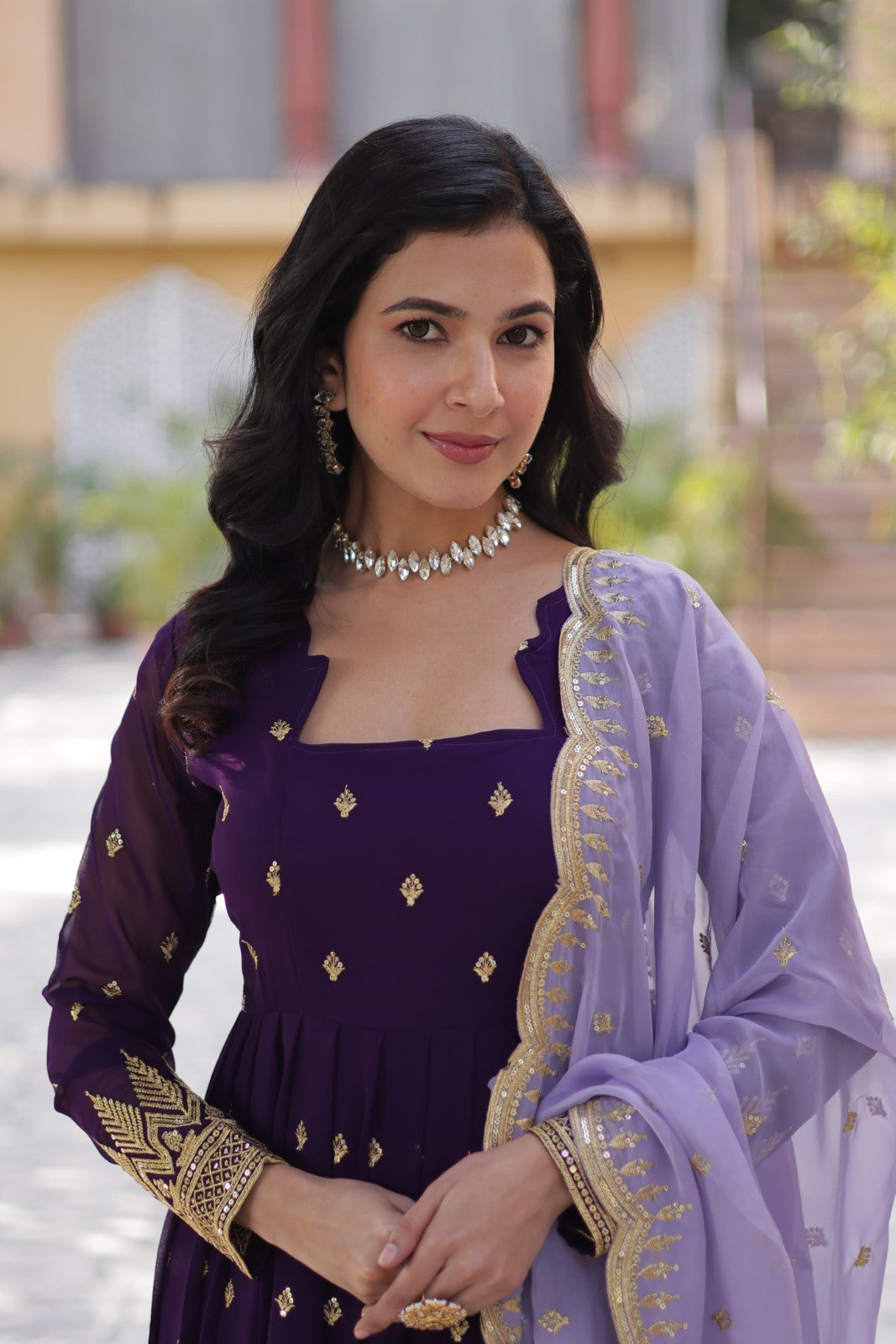 Faux blooming with Embroidery zari sequins gown Pakistani style Anarkali dress