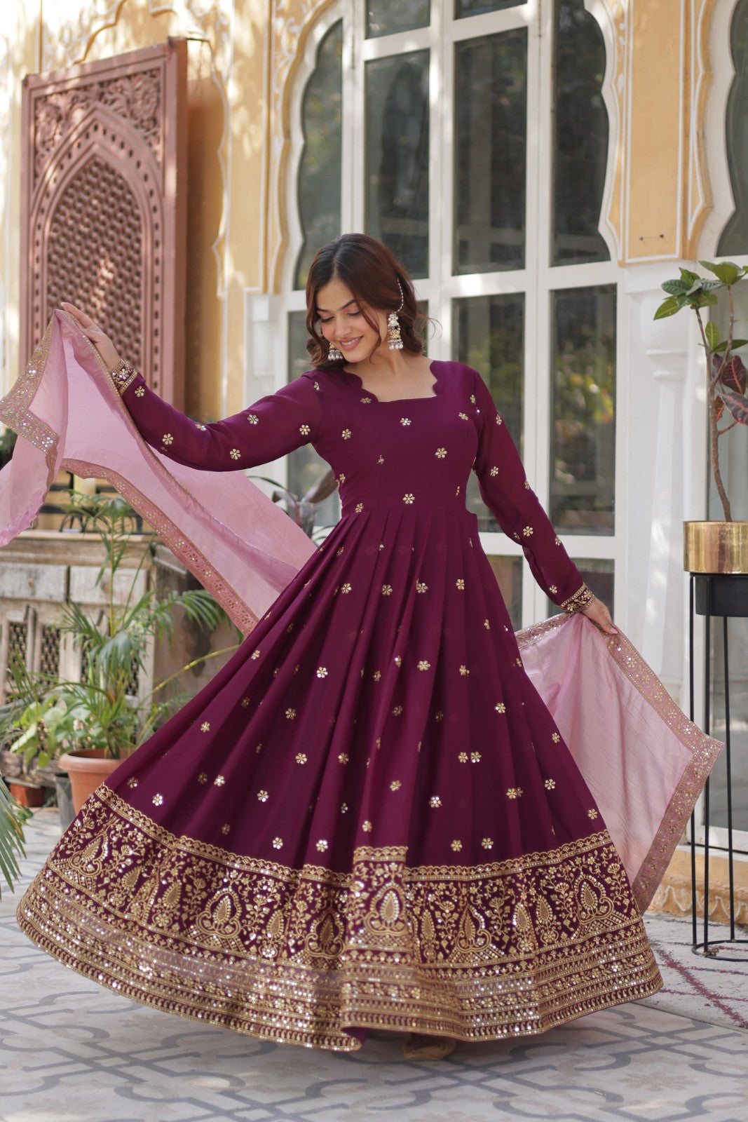 Readymade Georgette fabric Zari embroidery with sequins work gown Ethnic salwar kameez