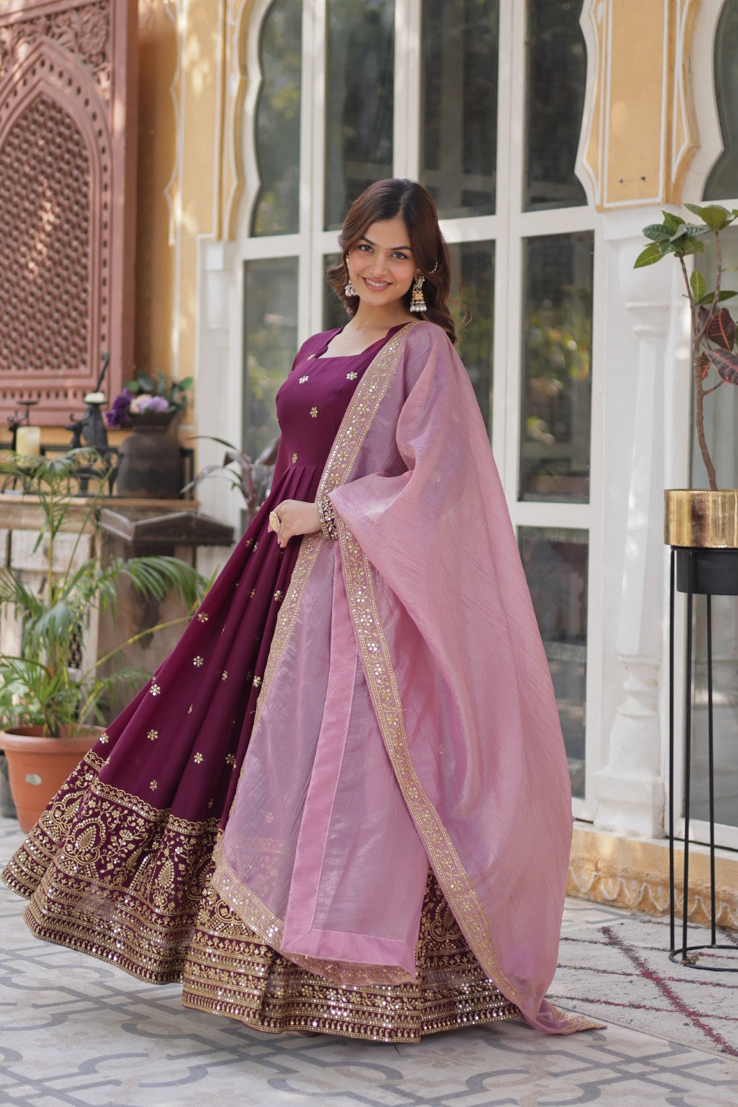 Readymade Georgette fabric Zari embroidery with sequins work gown Ethnic salwar kameez