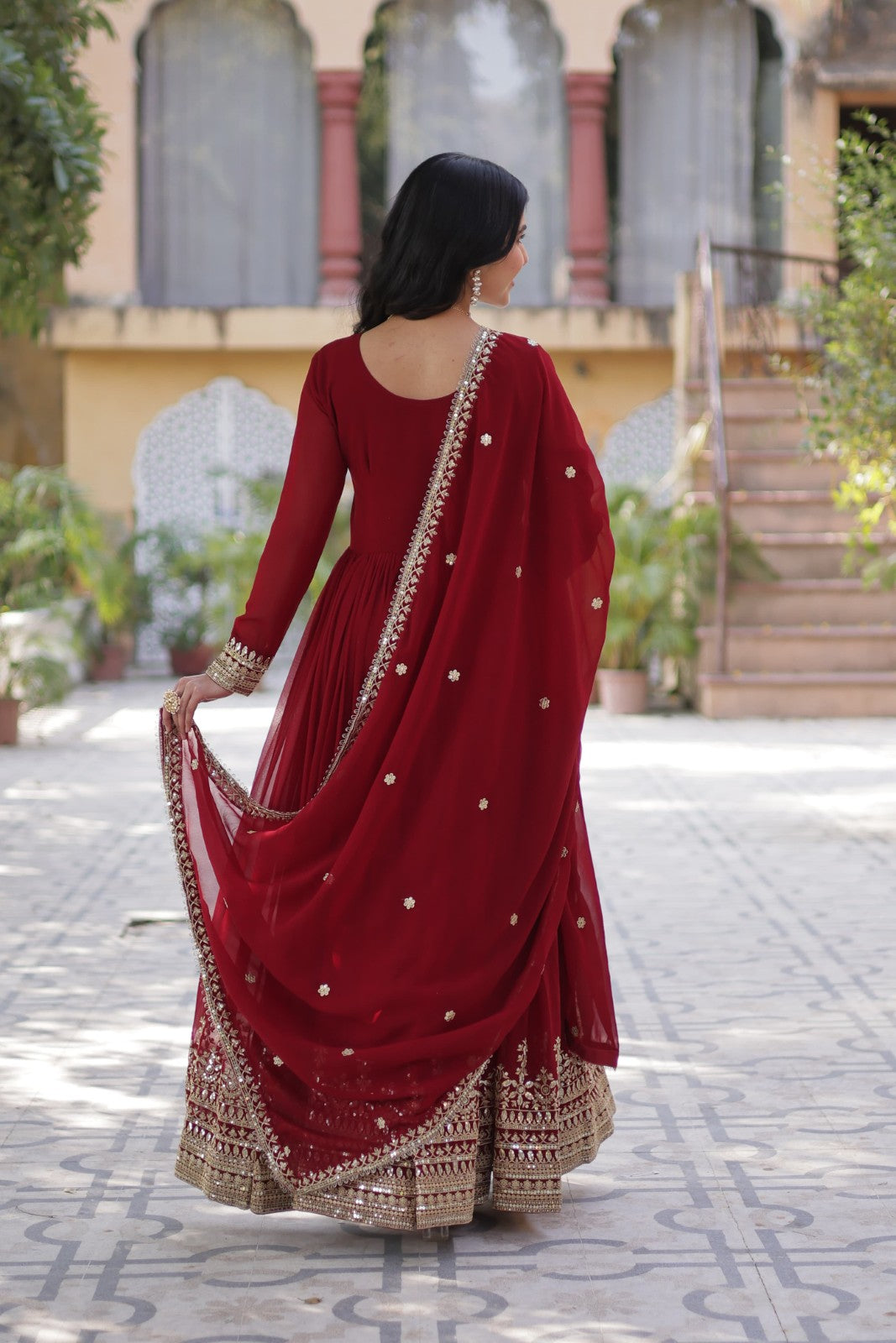 Ethnic Gown Readymade Georgette Fabric with embroidered Sequin work