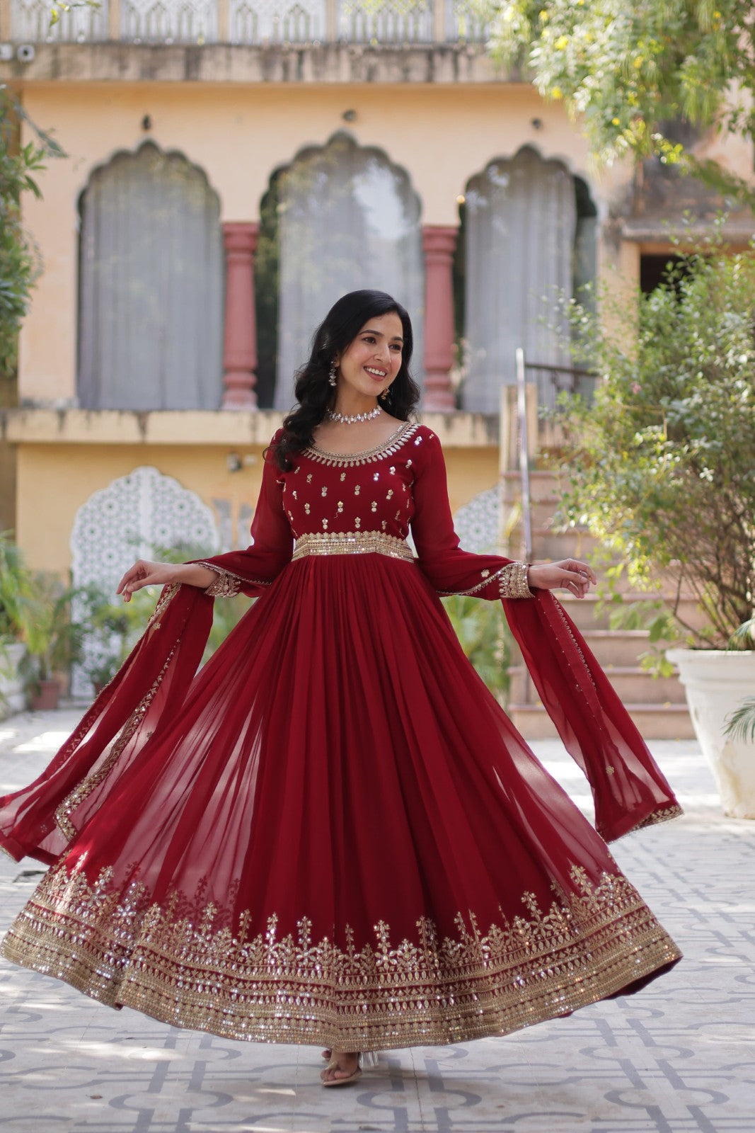 Ethnic Gown Readymade Georgette Fabric with embroidered Sequin work