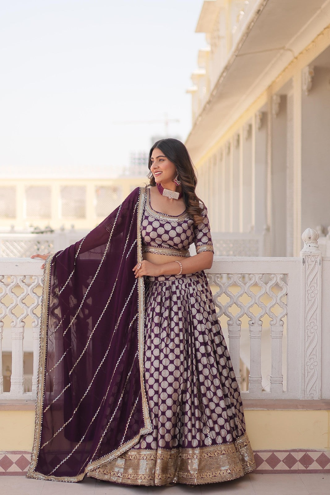 Ethnic wear lehenga choli Viscose jacquard with Embroidered sequins work lehenga