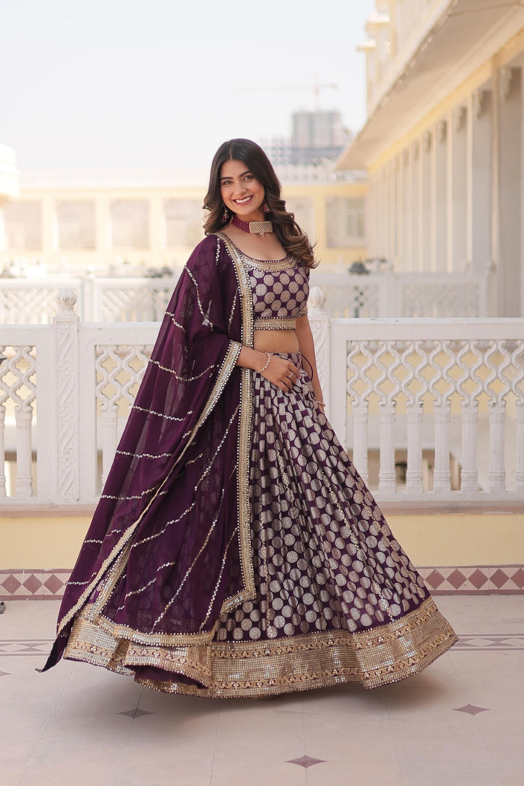 Ethnic wear lehenga choli Viscose jacquard with Embroidered sequins work lehenga
