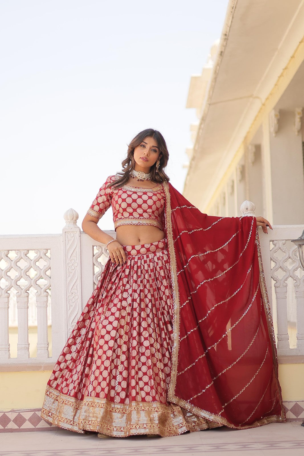 Ethnic wear lehenga choli Viscose jacquard with Embroidered sequins work lehenga