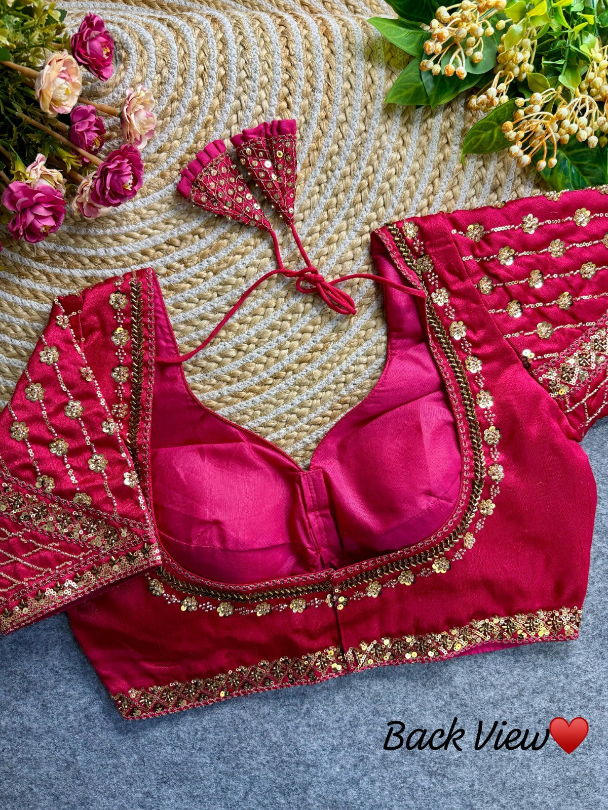Readymade Pure Italian silk hand work with coding thread work Padded Sequins blouse