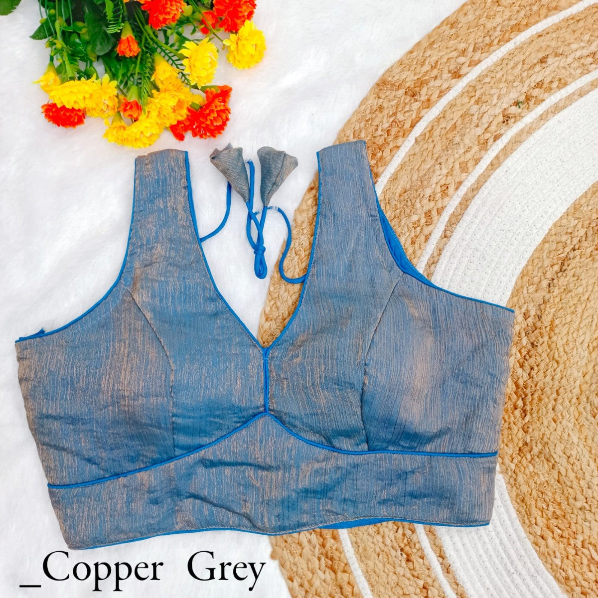 Deep v neck Sleeveless Padded Chiffon silk Bollywood style Blouse