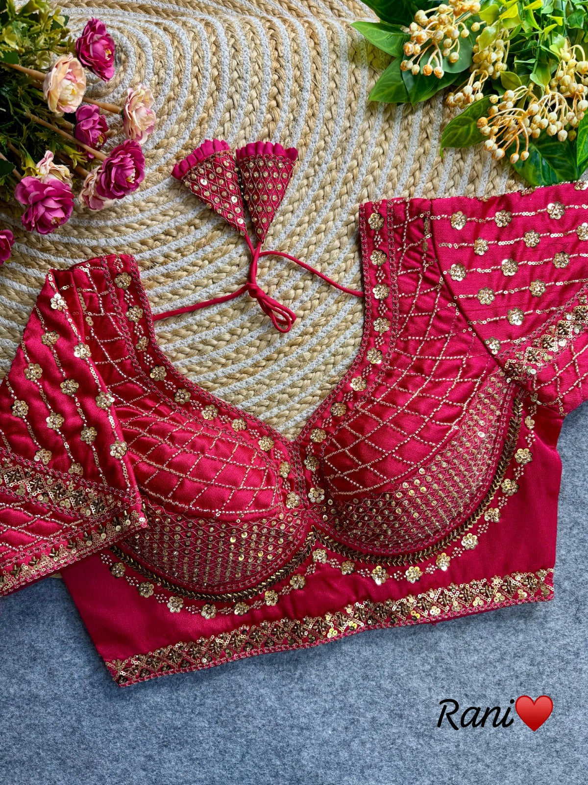 Readymade Pure Italian silk hand work with coding thread work Padded Sequins blouse