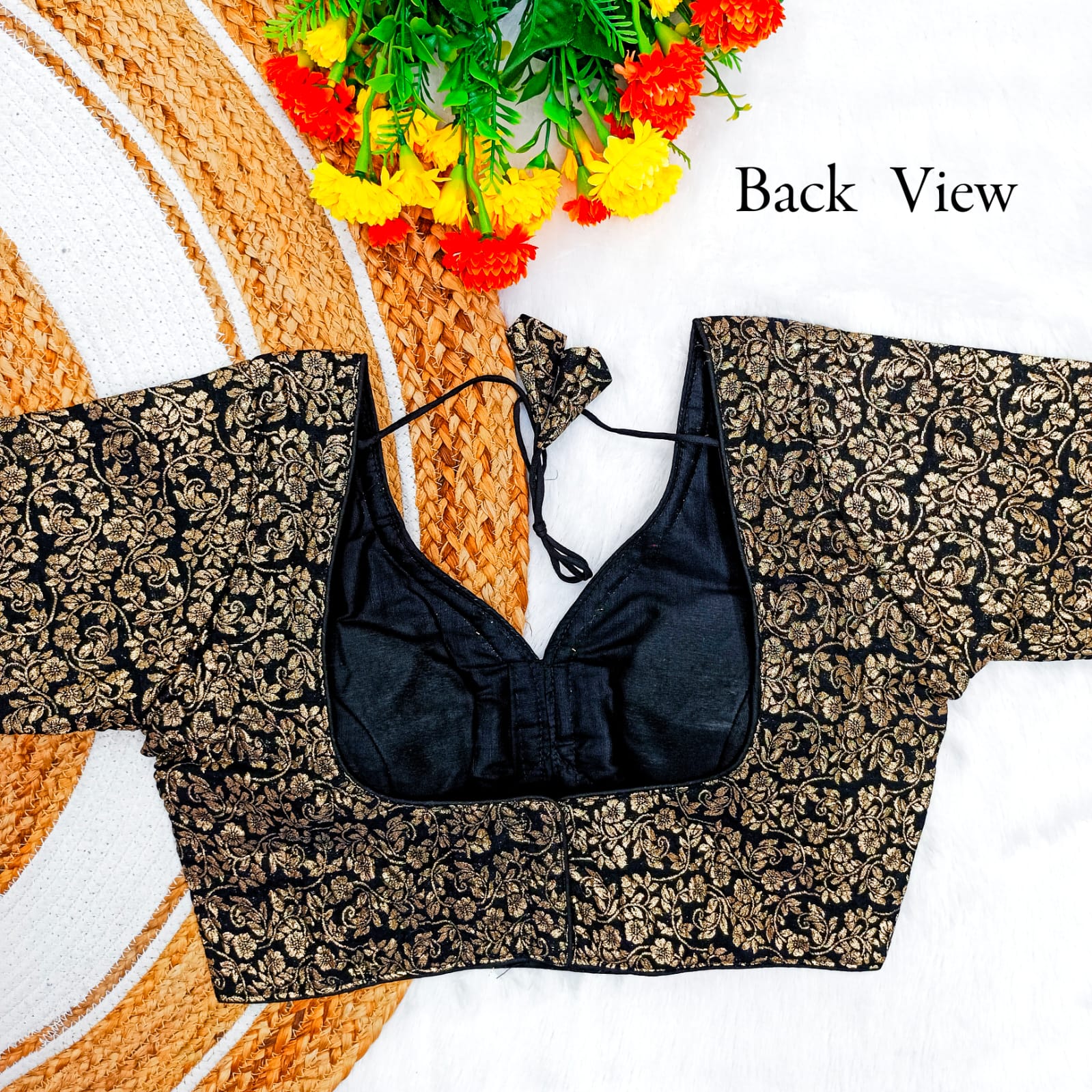 Pure dola silk Weaving zari Lace border work Padded V neck blouse