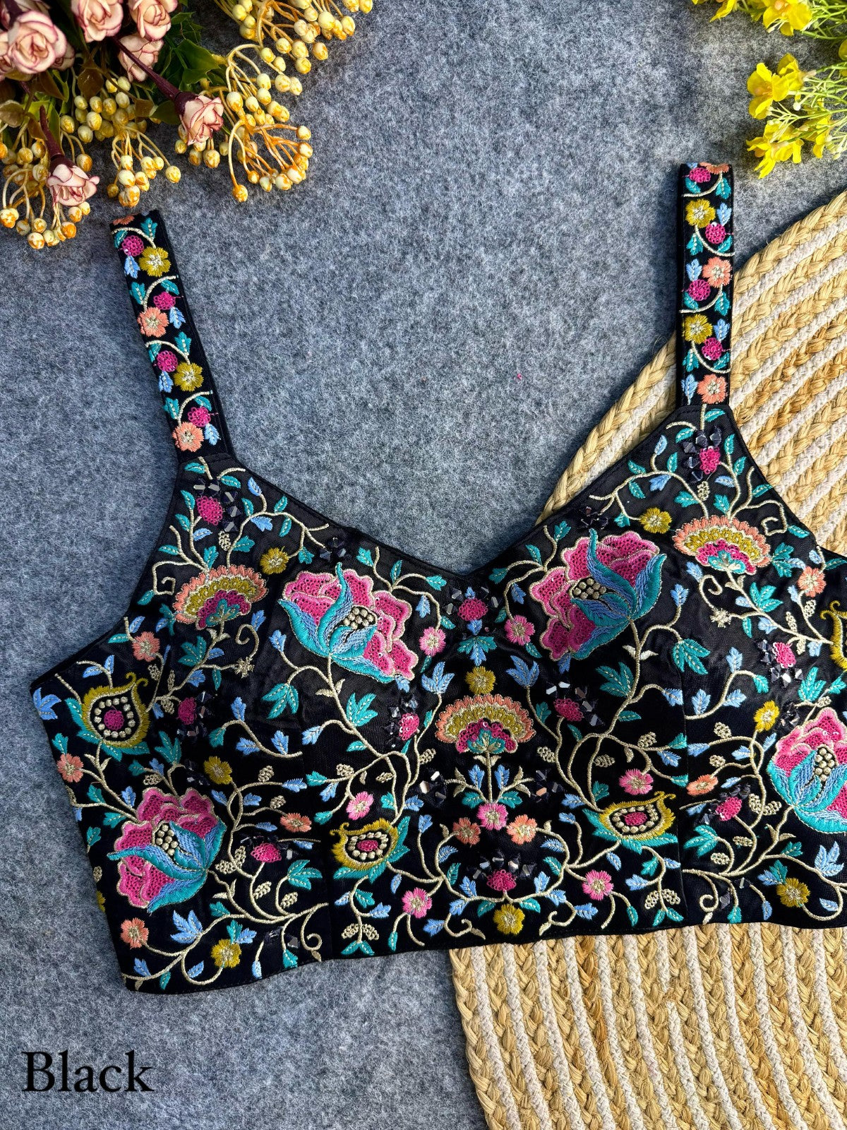 Designer Sleeveless Embroidered blouse Gajji silk Sequins work top Blouse