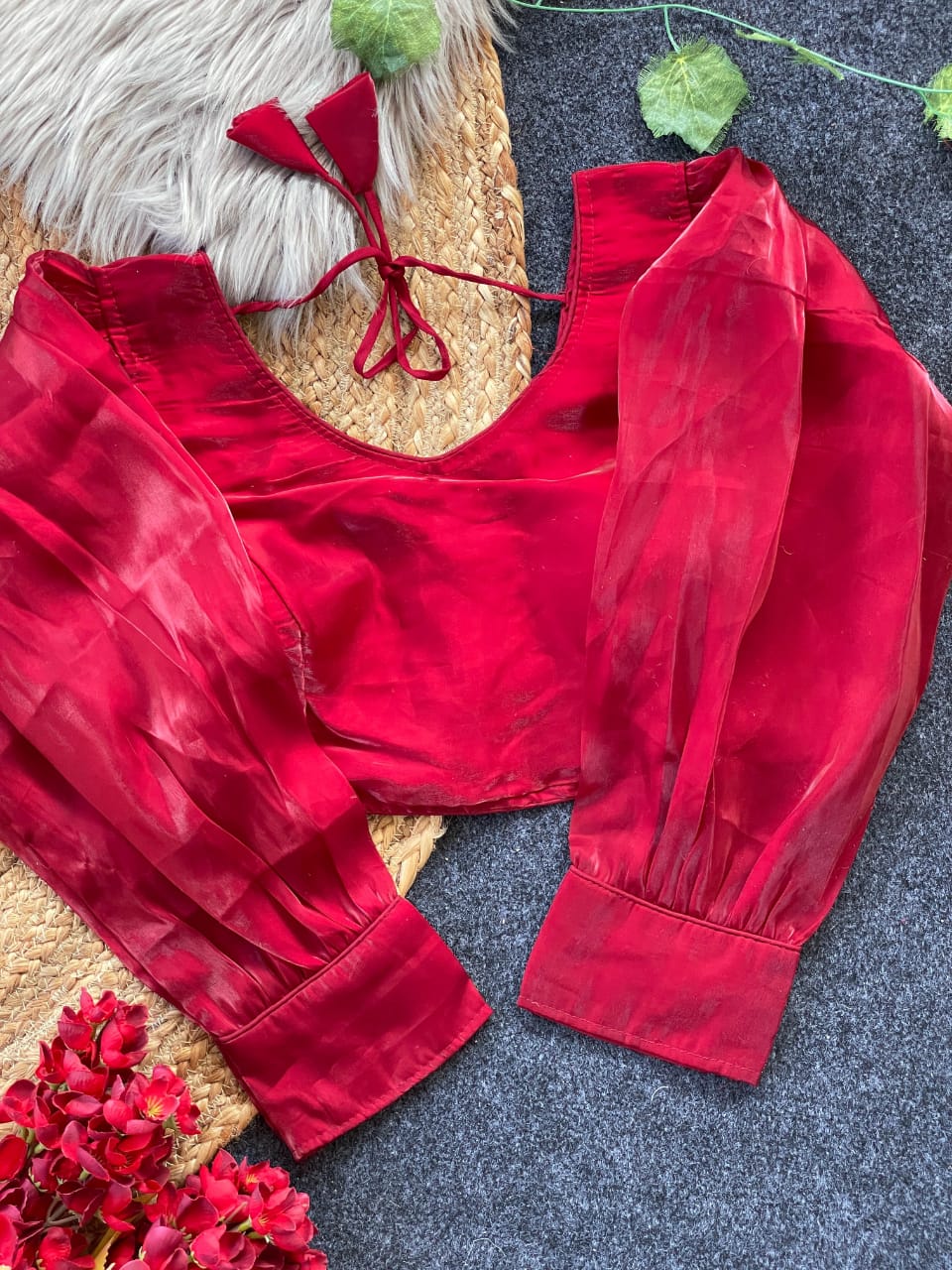 Readymade Long sleeves Padded Pure silk fabric Saree blouse