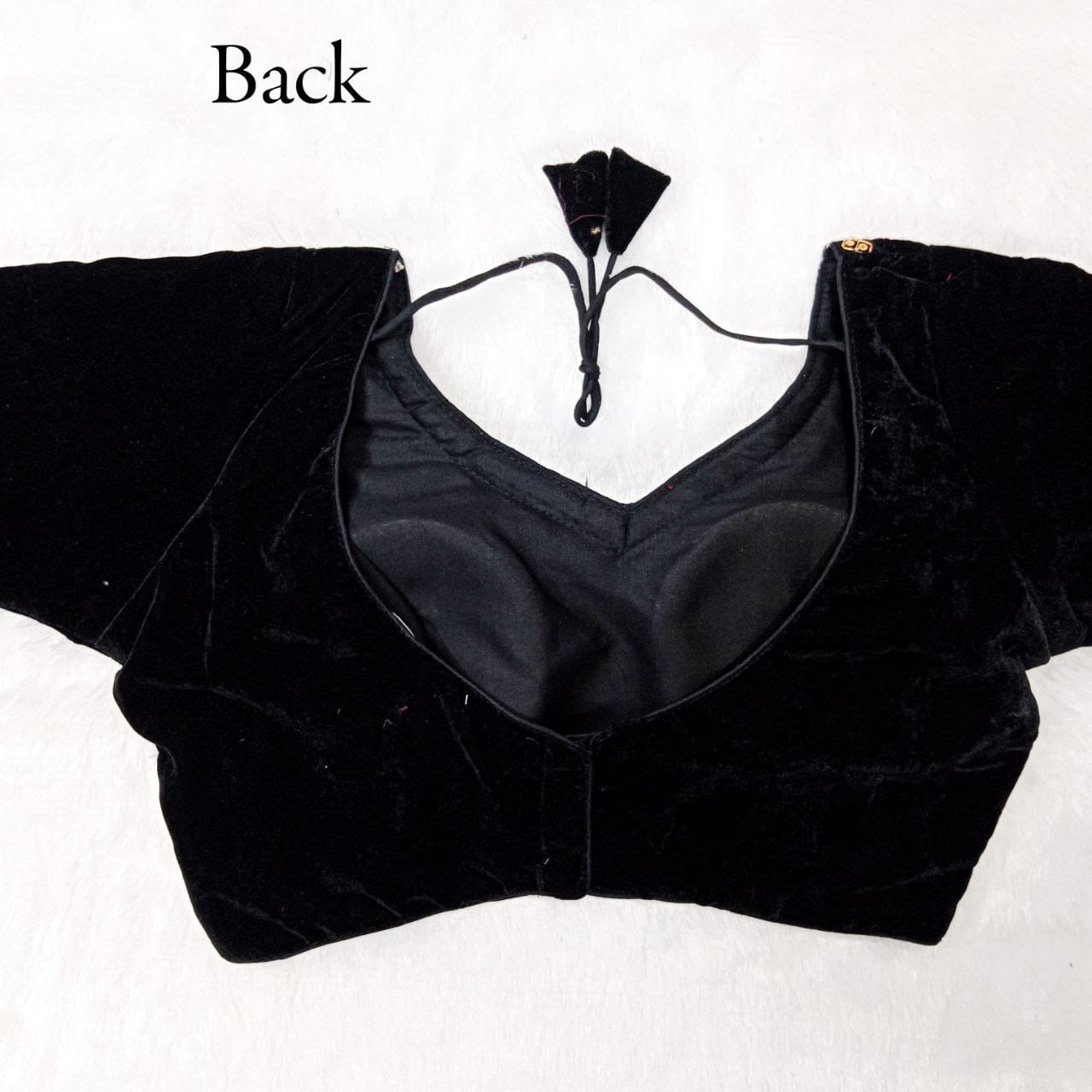 Velvet fabric Sequins lace work Padded V neck Blouse