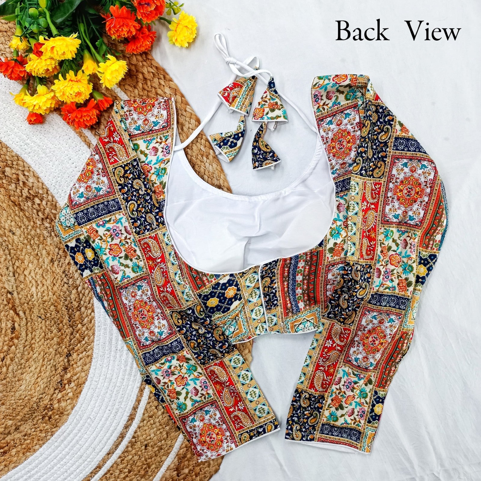 Rayon cotton Multi printed Siroski work Padded Long sleeve blouse