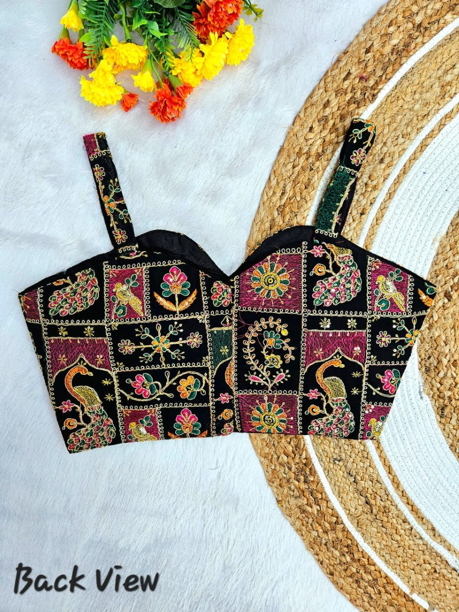 Designer Off shoulder Georgette with Multi embroidered coding work Padded Sleeveless Blouse