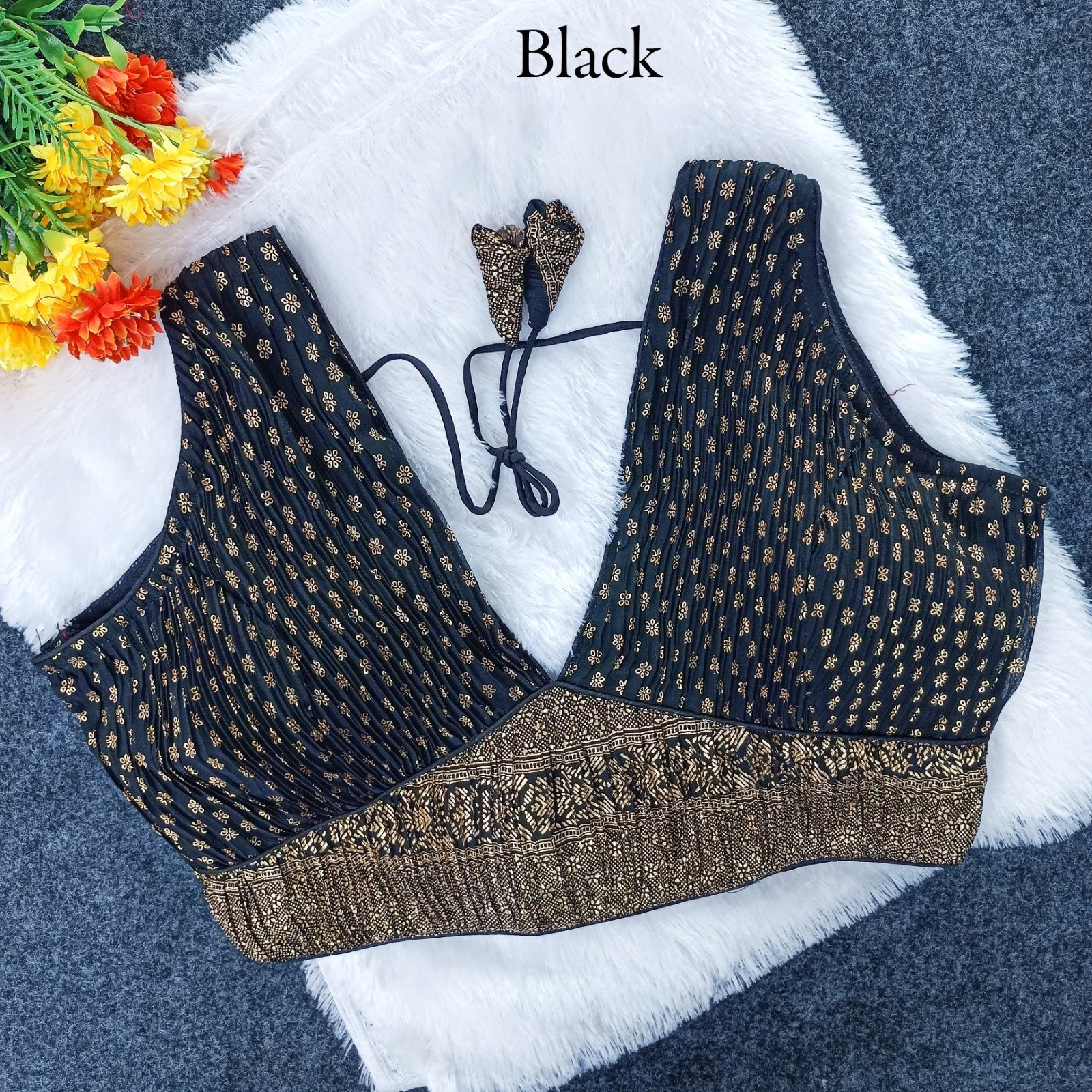 Sabyasachi Deep V neck Georgette with foil work Sleeveless Padded blouse
