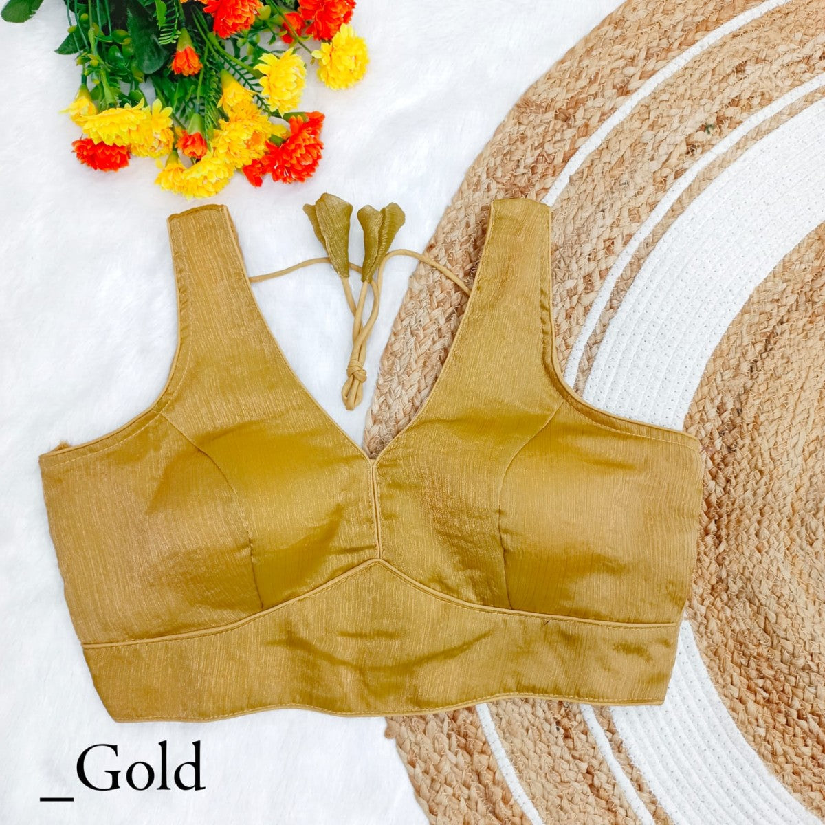 Deep v neck Sleeveless Padded Chiffon silk Bollywood style Blouse