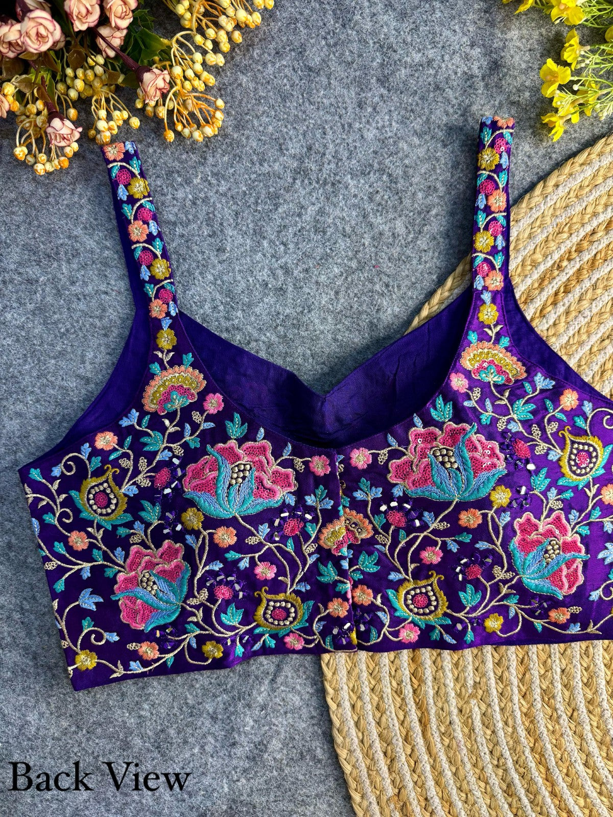 Designer Sleeveless Embroidered blouse Gajji silk Sequins work top Blouse