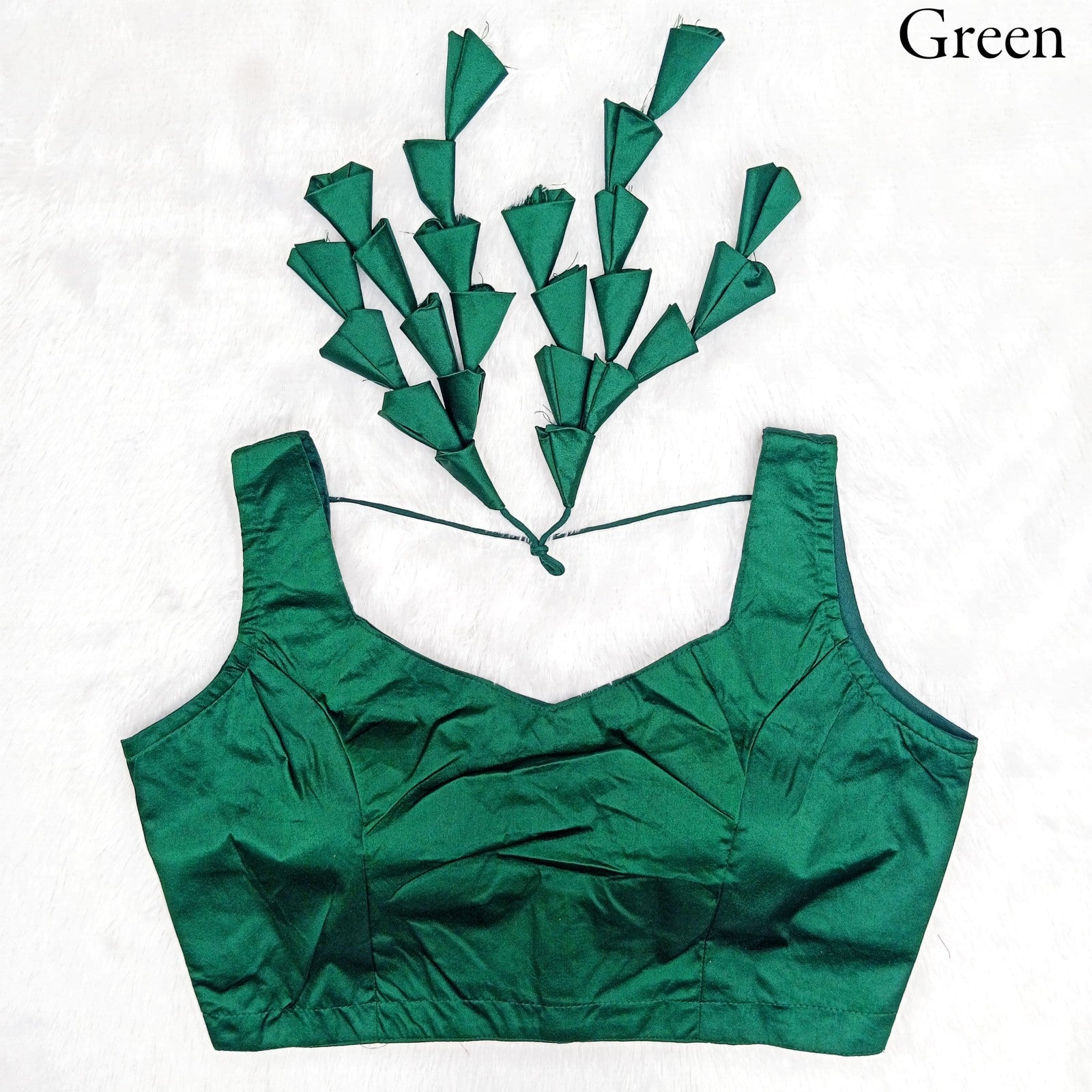Western style sleeveless Padded Imported malai silk fabric with Fancy Jhumka blouse