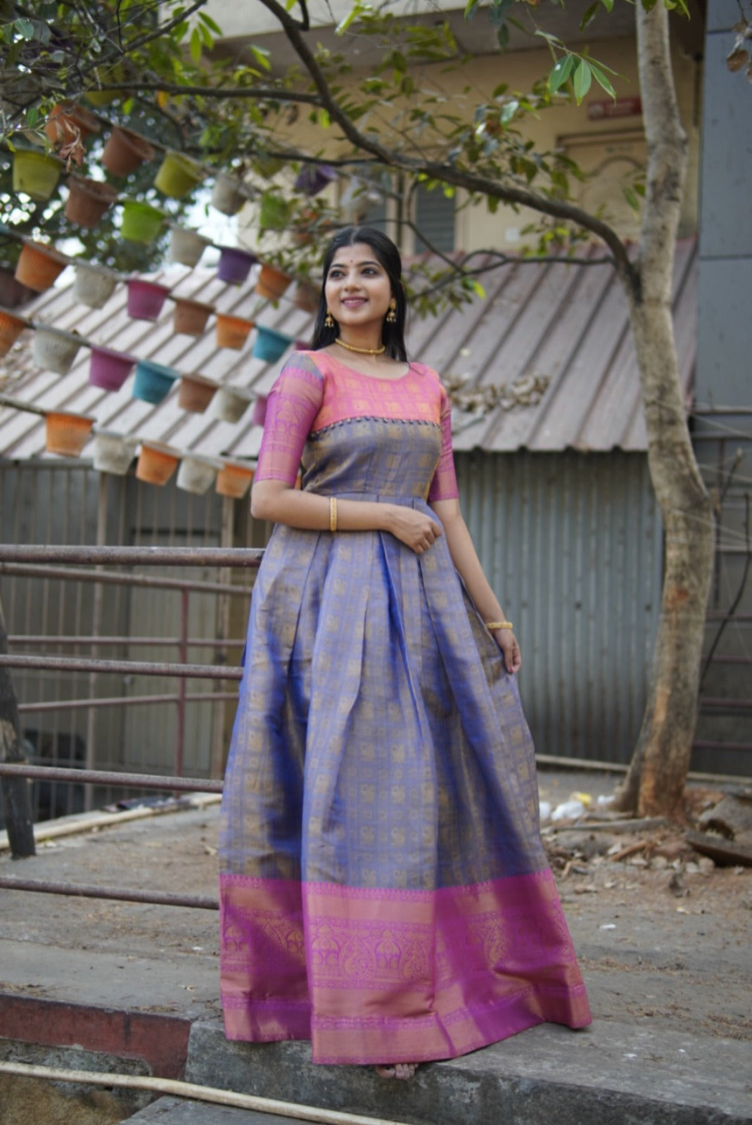 Classic Kanjivaram silk with Zari weaving work Blue gown