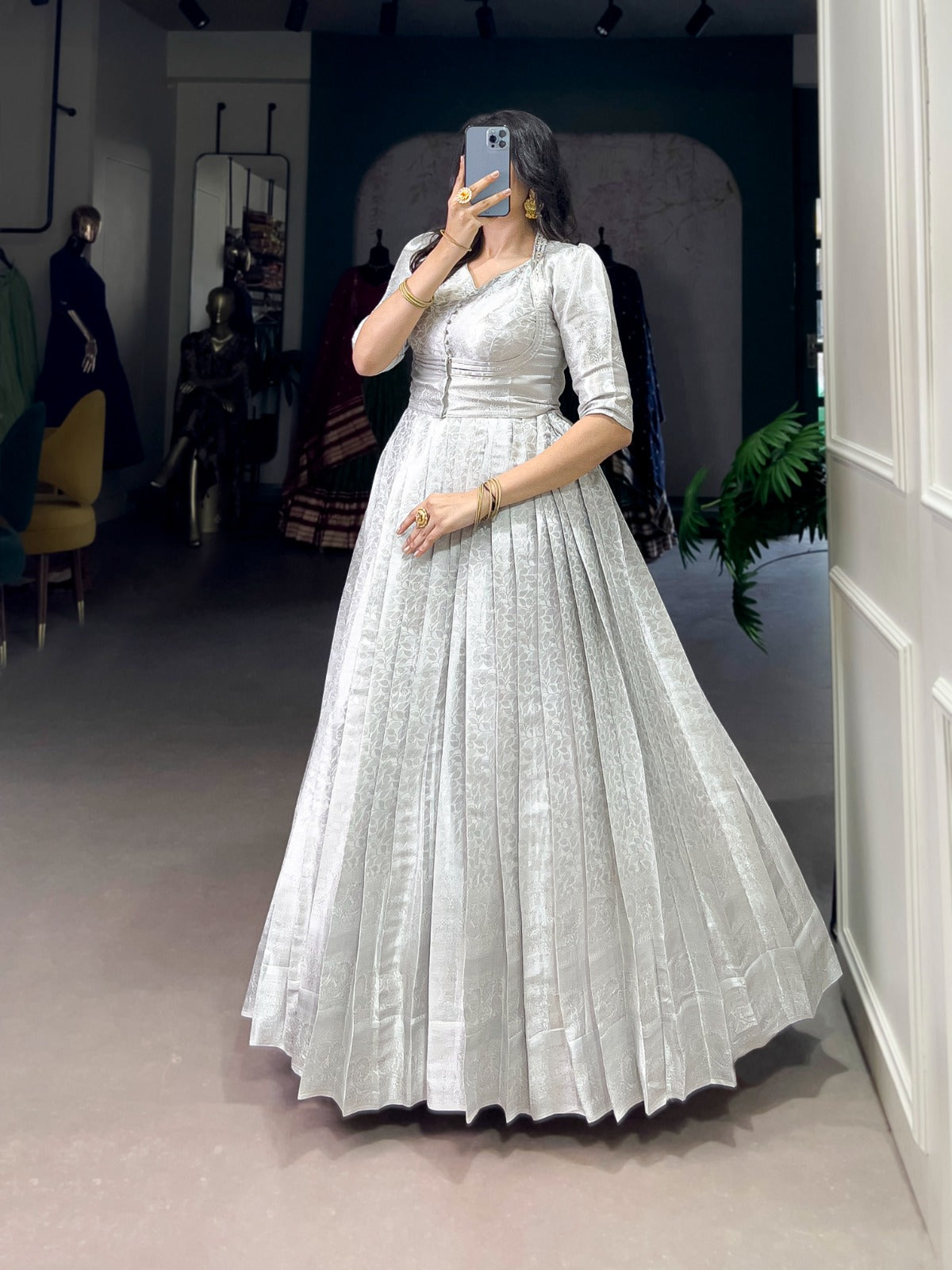 Designer Kanjivaram silk with Zari weaving work Ball Gown with koti