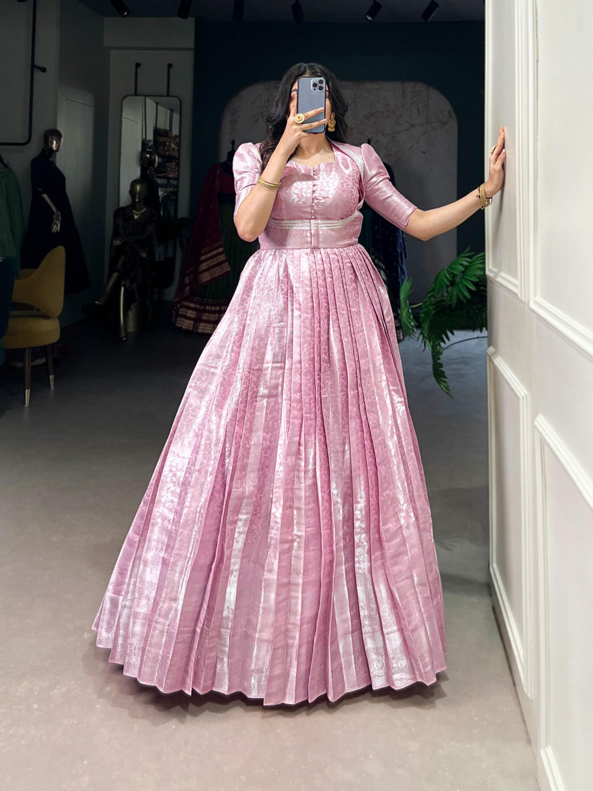 Designer Kanjivaram silk with Zari weaving work Ball Gown with koti