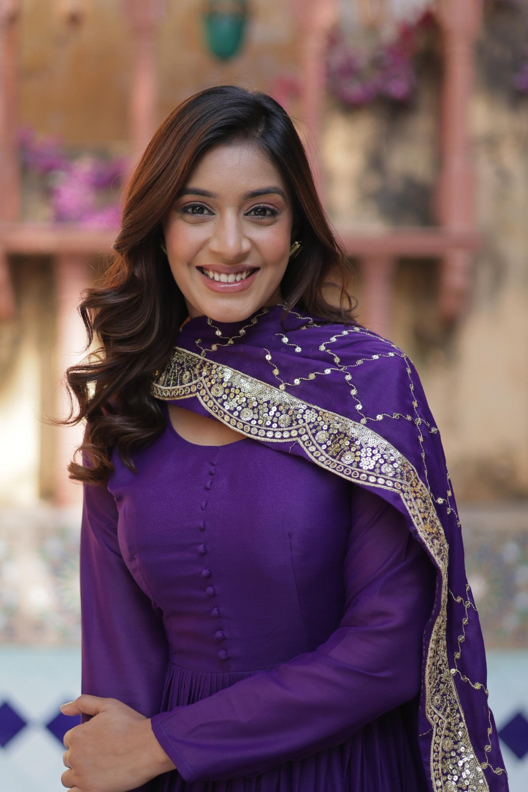 Star Georgette fabric Frill gown Women's wear Dress Readymade Gown with Dupatta