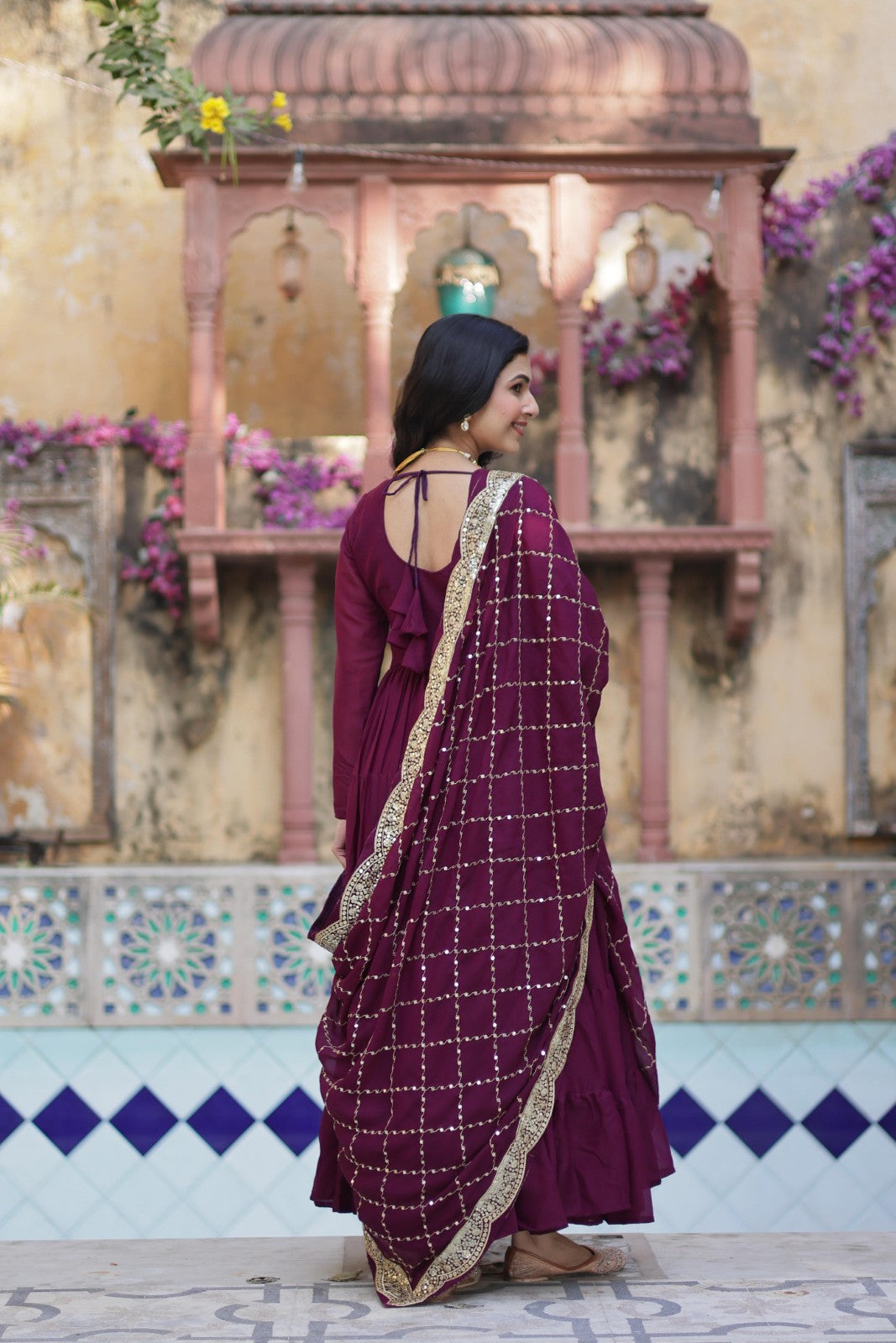 Star Georgette fabric Frill gown Women's wear Dress Readymade Gown with Dupatta