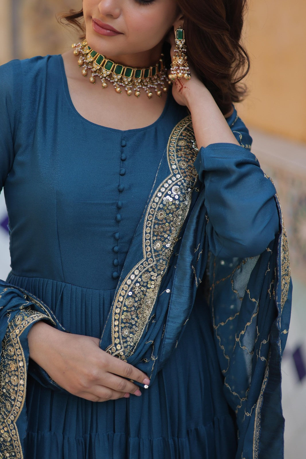 Star Georgette fabric Frill gown Women's wear Dress Readymade Gown with Dupatta