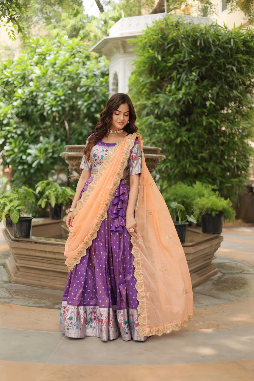 Cosmos Jacquard with Meena weaving lehenga choli with Dupatta