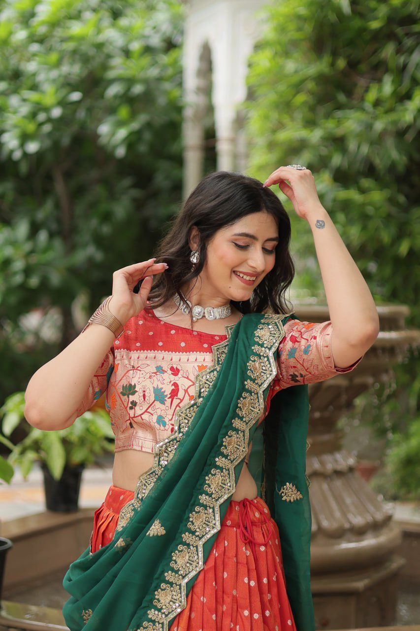 Cosmos Jacquard with Meena weaving lehenga choli with Dupatta