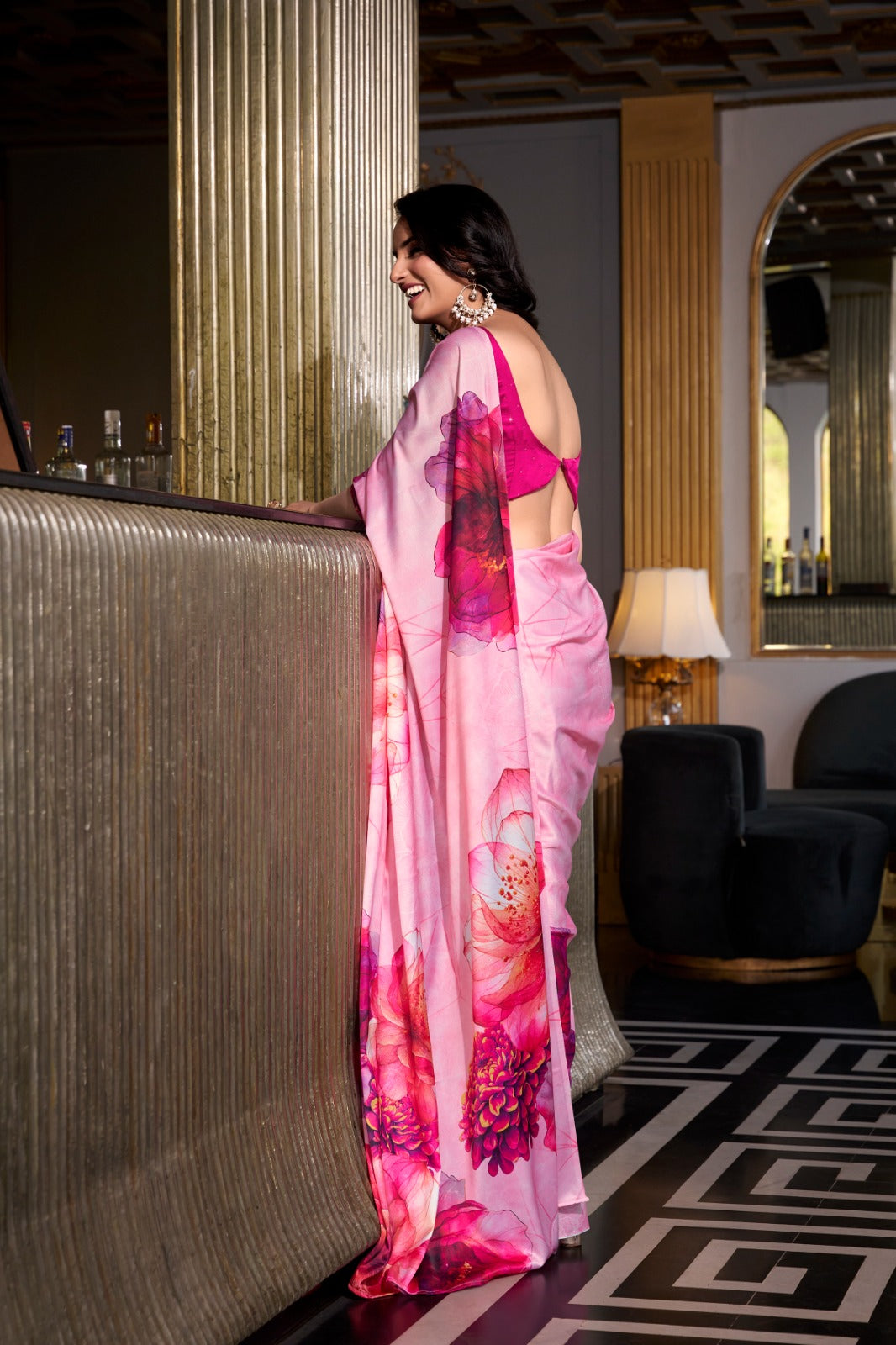 Designer Satin silk Digital print work Printed saree with Unstitched blouse