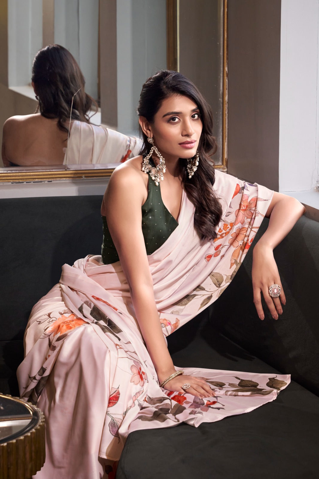 Designer Satin silk Digital print work Printed saree with Unstitched blouse