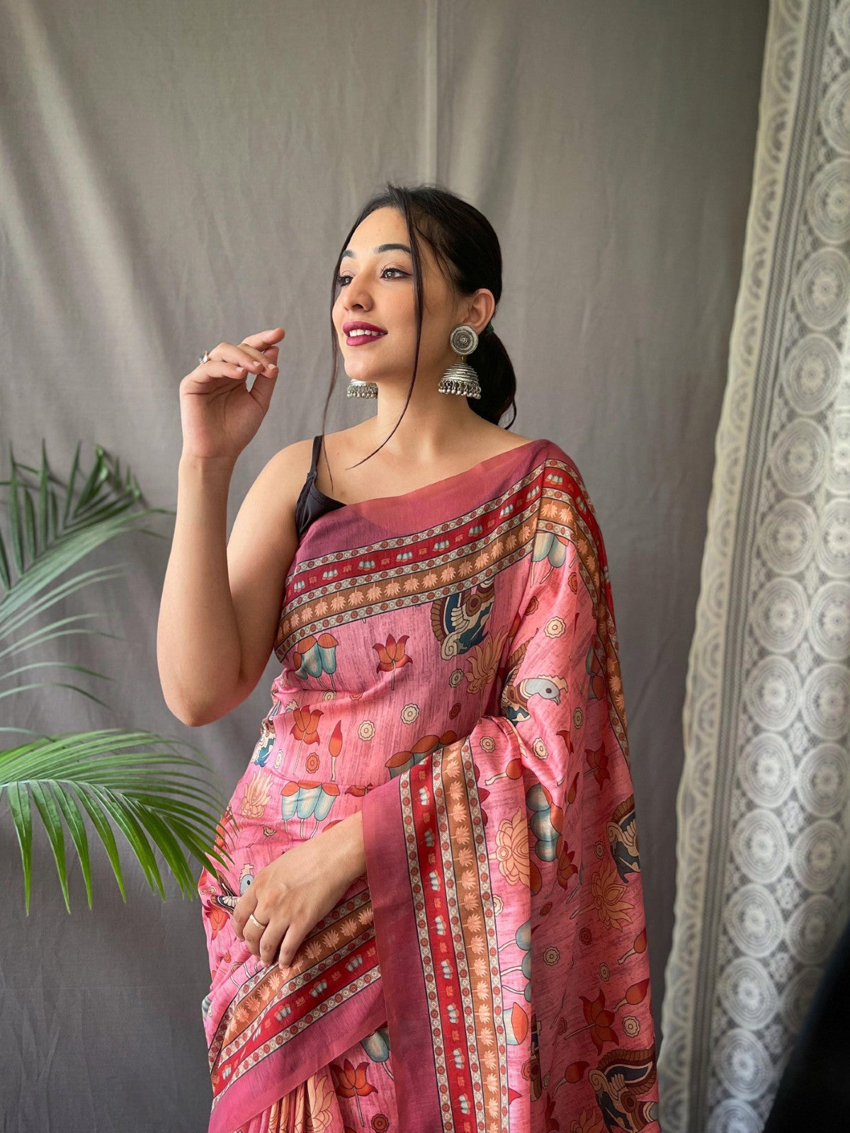 Pure malai cotton kalamkari Printed Tassels with Pallu Weaving saree