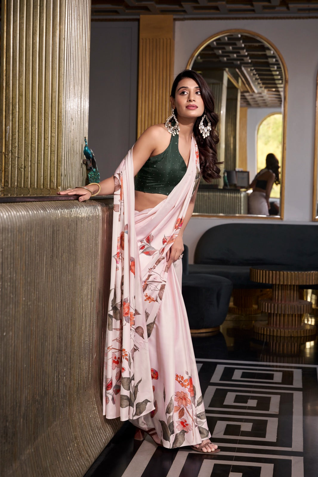 Designer Satin silk Digital print work Printed saree with Unstitched blouse