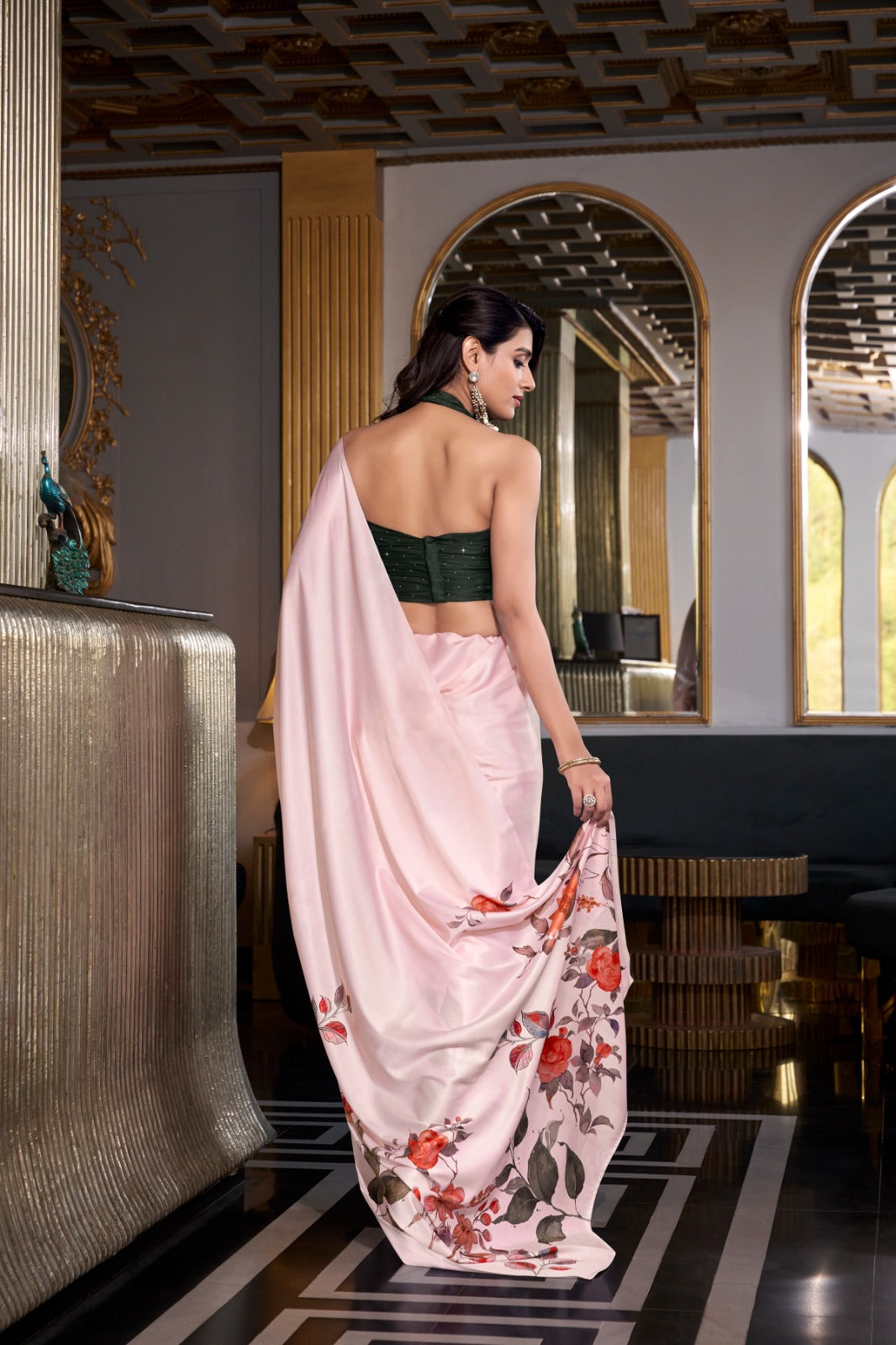 Designer Satin silk Digital print work Printed saree with Unstitched blouse