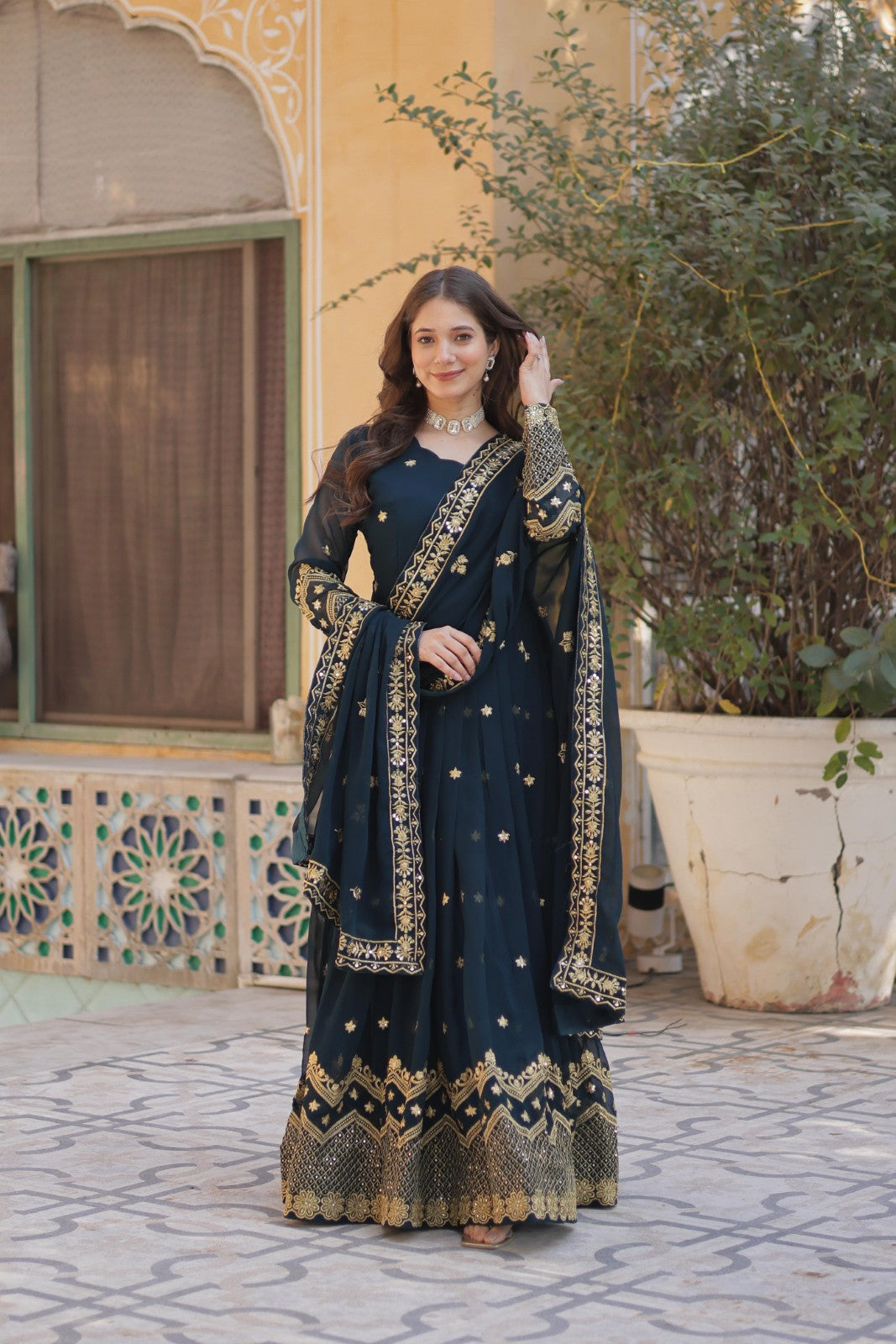 Readymade Sequins Anarkali dress Georgette with Zari embroidered Gown