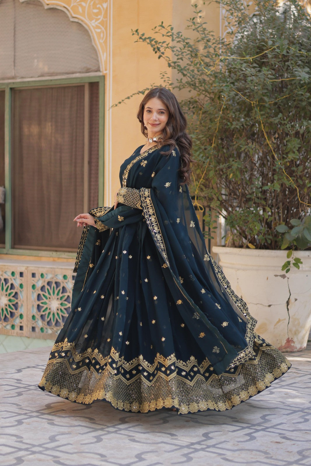 Readymade Sequins Anarkali dress Georgette with Zari embroidered Gown